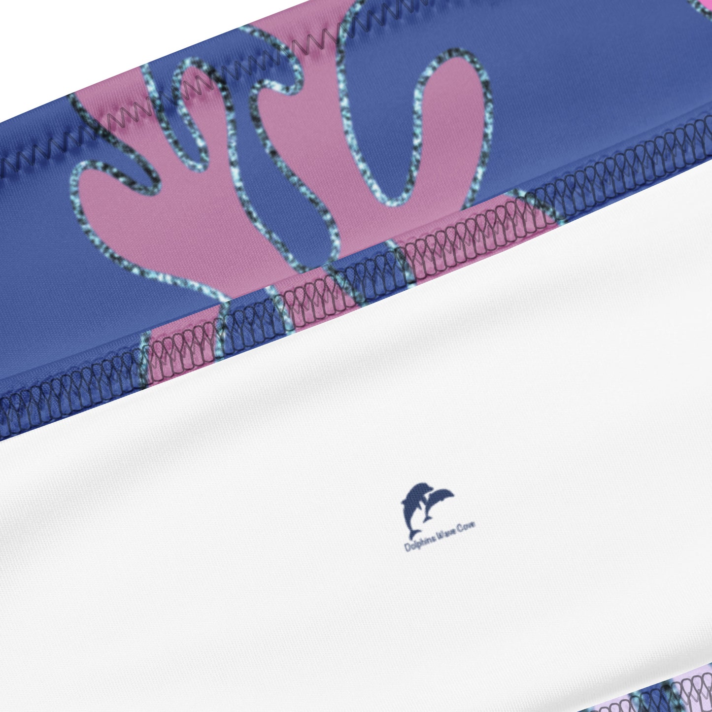 bandeau bikini with coral on blue