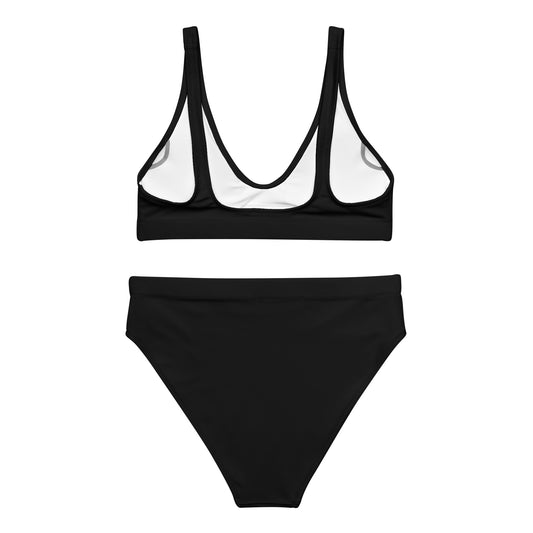 high waisted black bikini with butterflies on the front of the bikini bottom