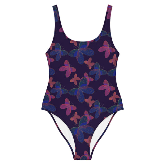 one piece swimsuit butterfly on purple