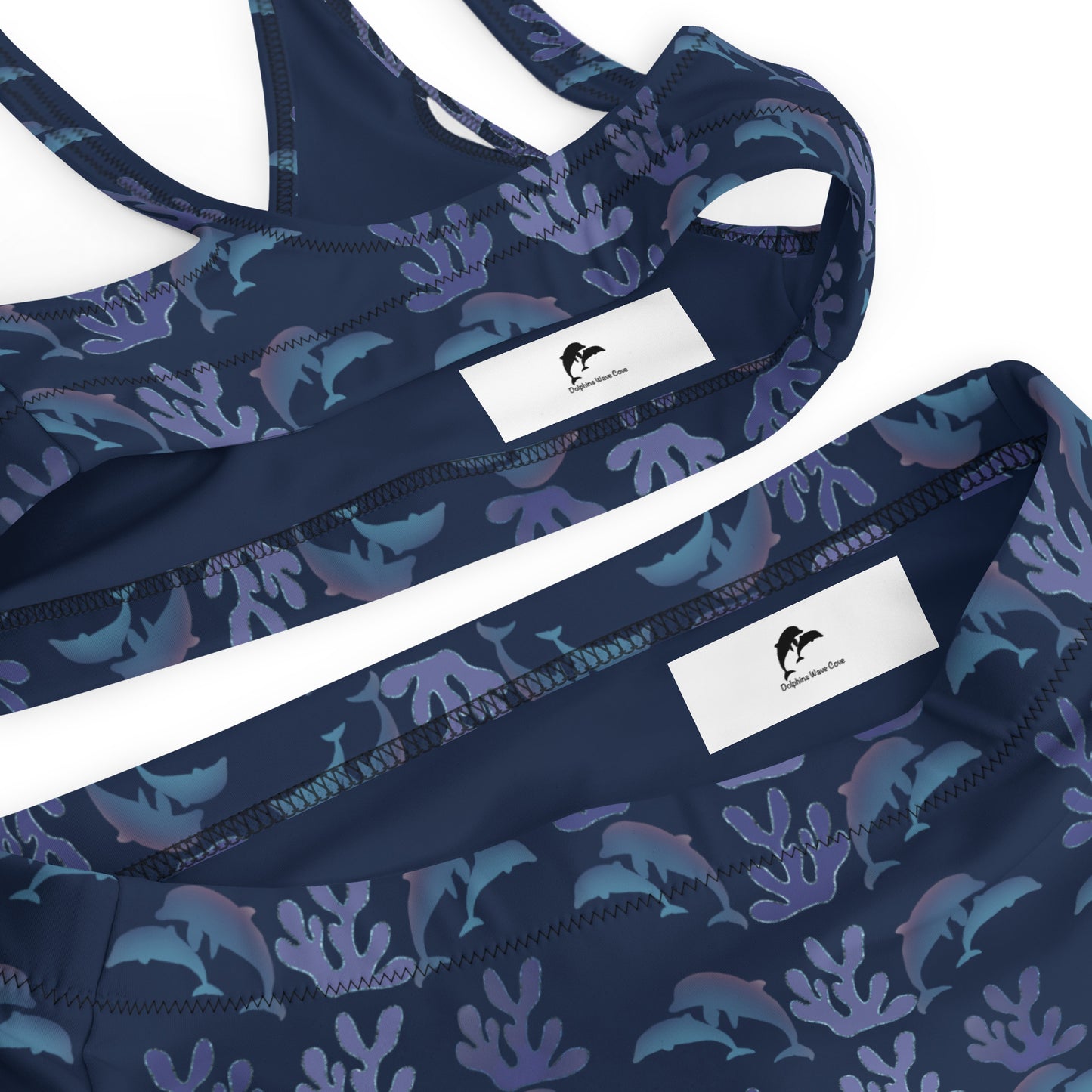 coral reef dolphins high waisted bikini in navy