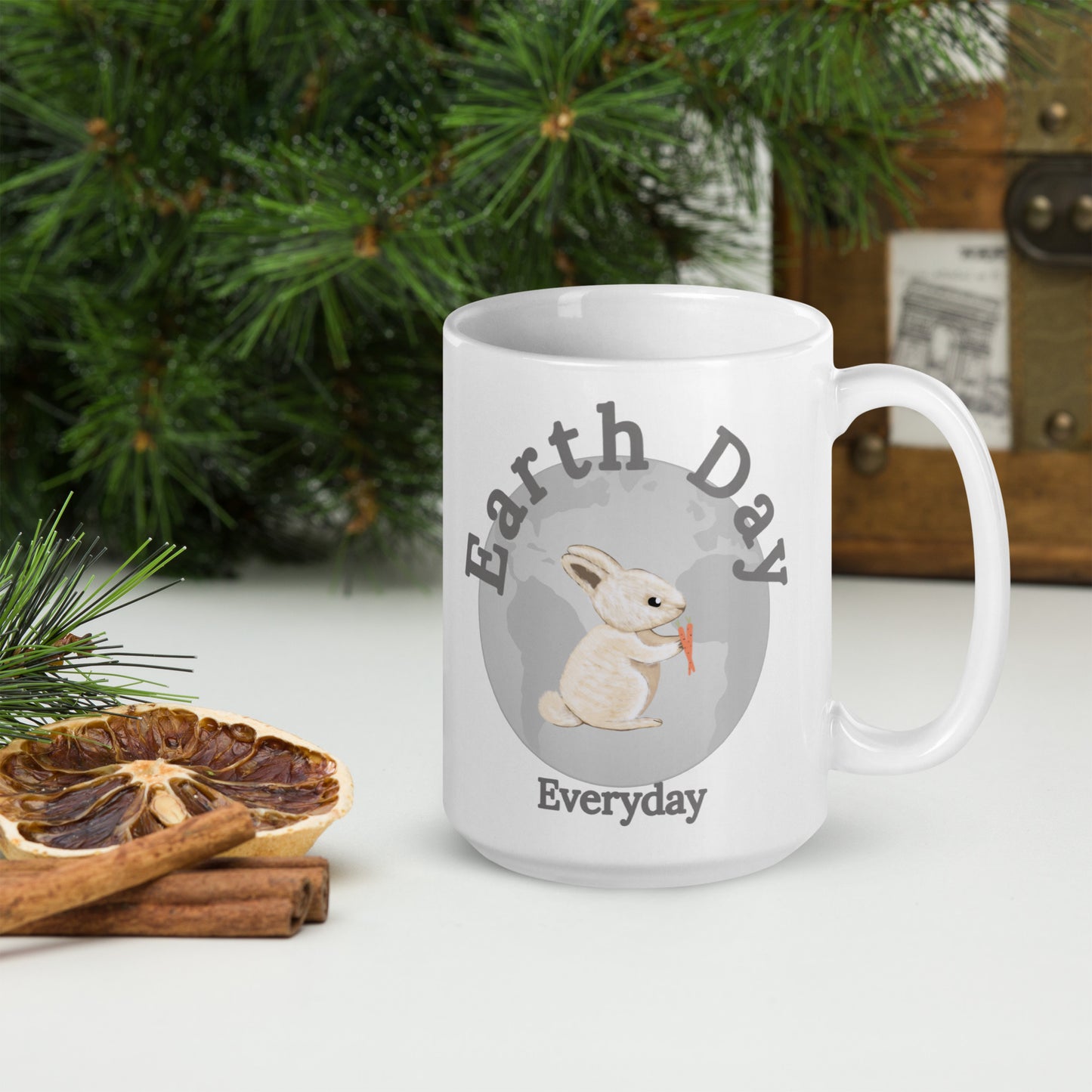 Earth Day Everyday Rabbit Ceramic Mug with bunny rabbit