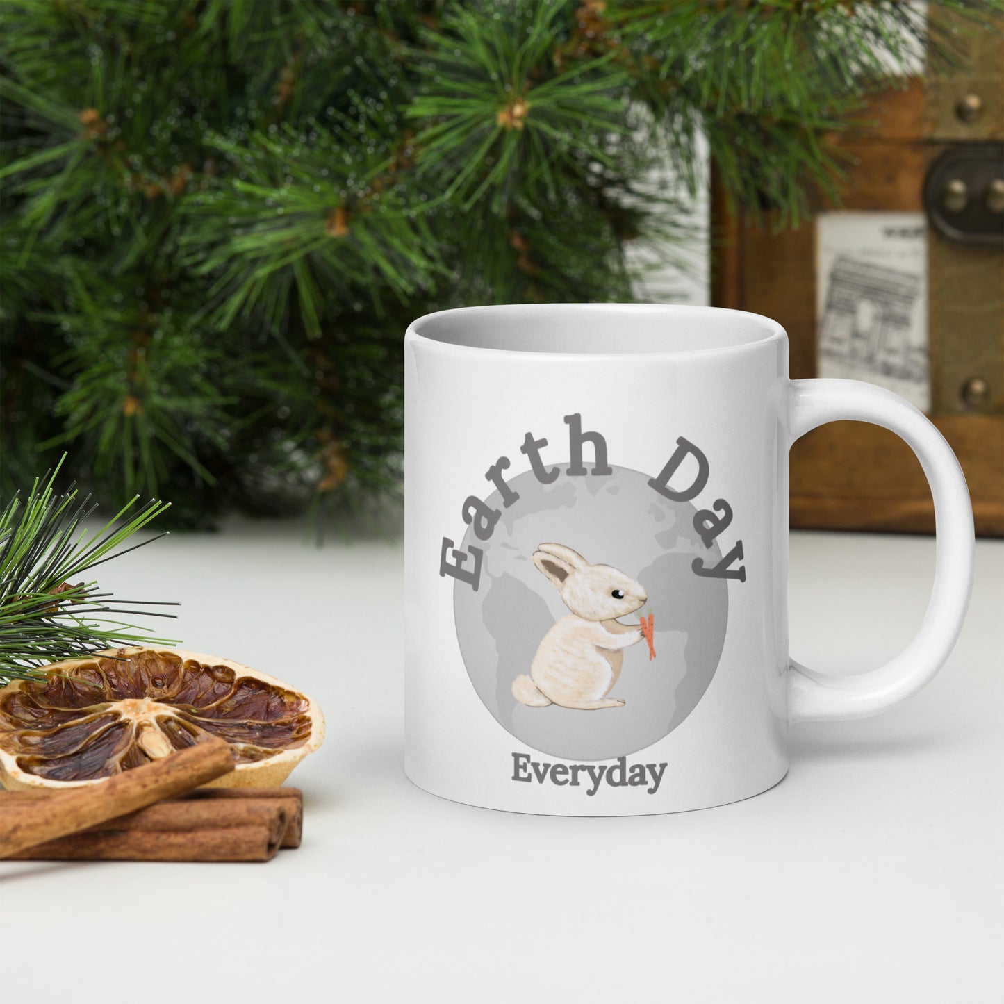 Earth Day Everyday Rabbit Ceramic Mug with bunny rabbit