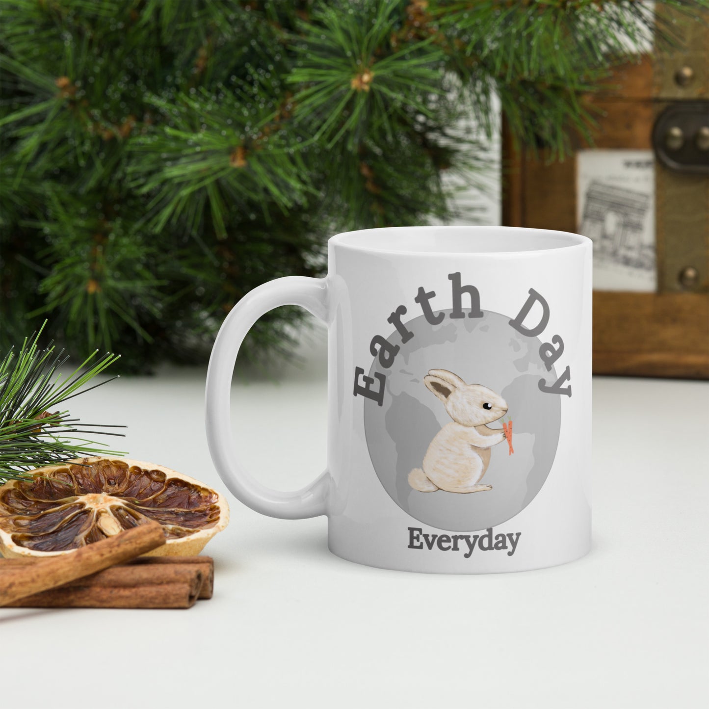 Earth Day Everyday Rabbit Ceramic Mug with bunny rabbit