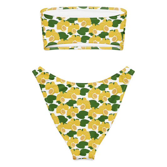 bandeau bikini with lemons and leaves