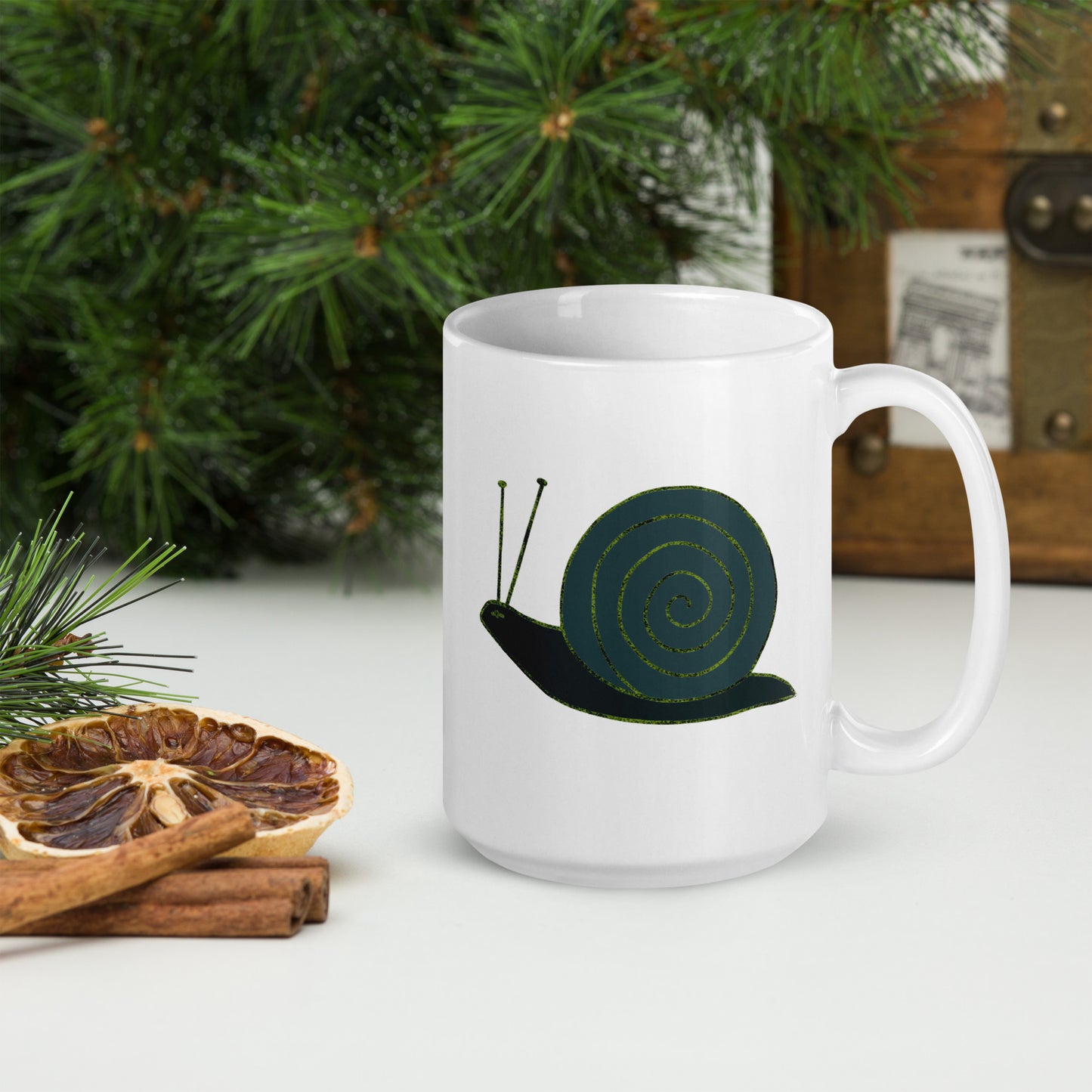 Snail coffee mug featuring a whimsical snail design with a spiral shell