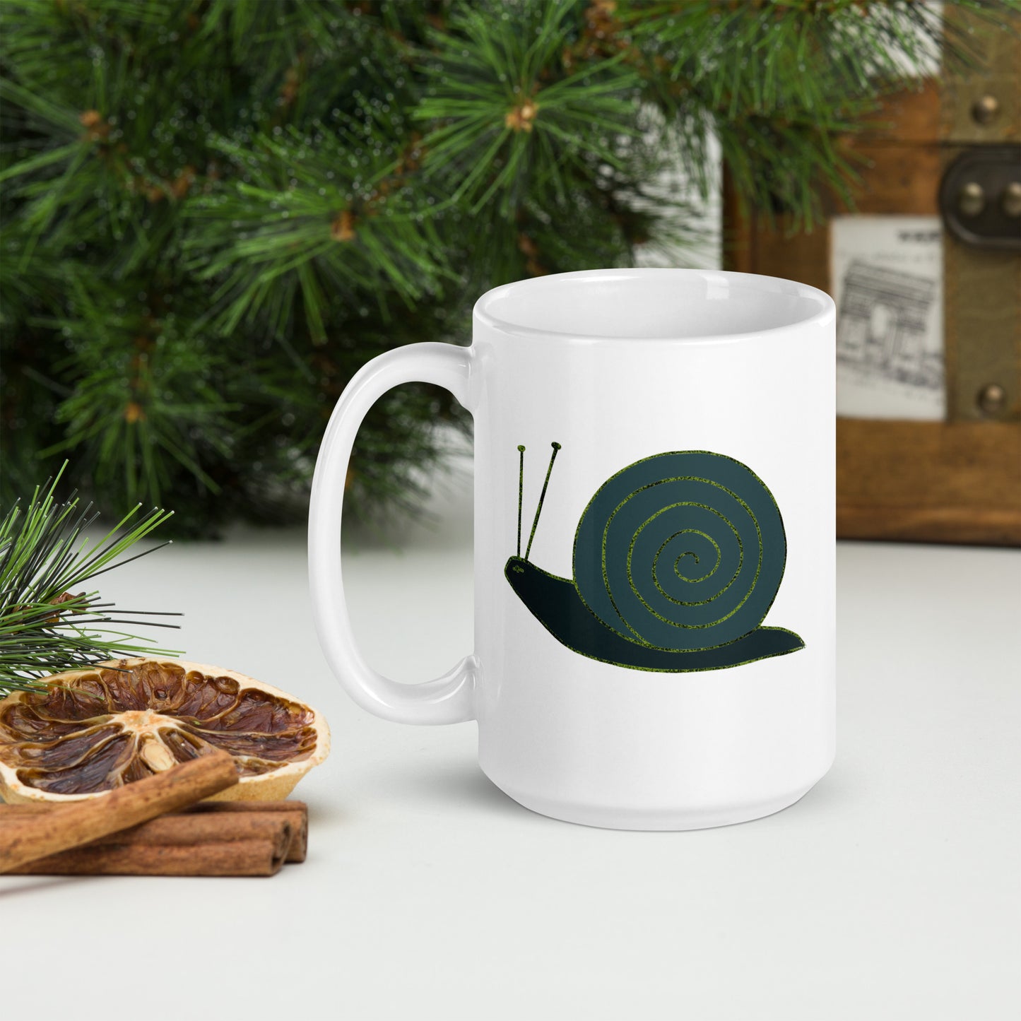 Snail coffee mug featuring a whimsical snail design with a spiral shell
