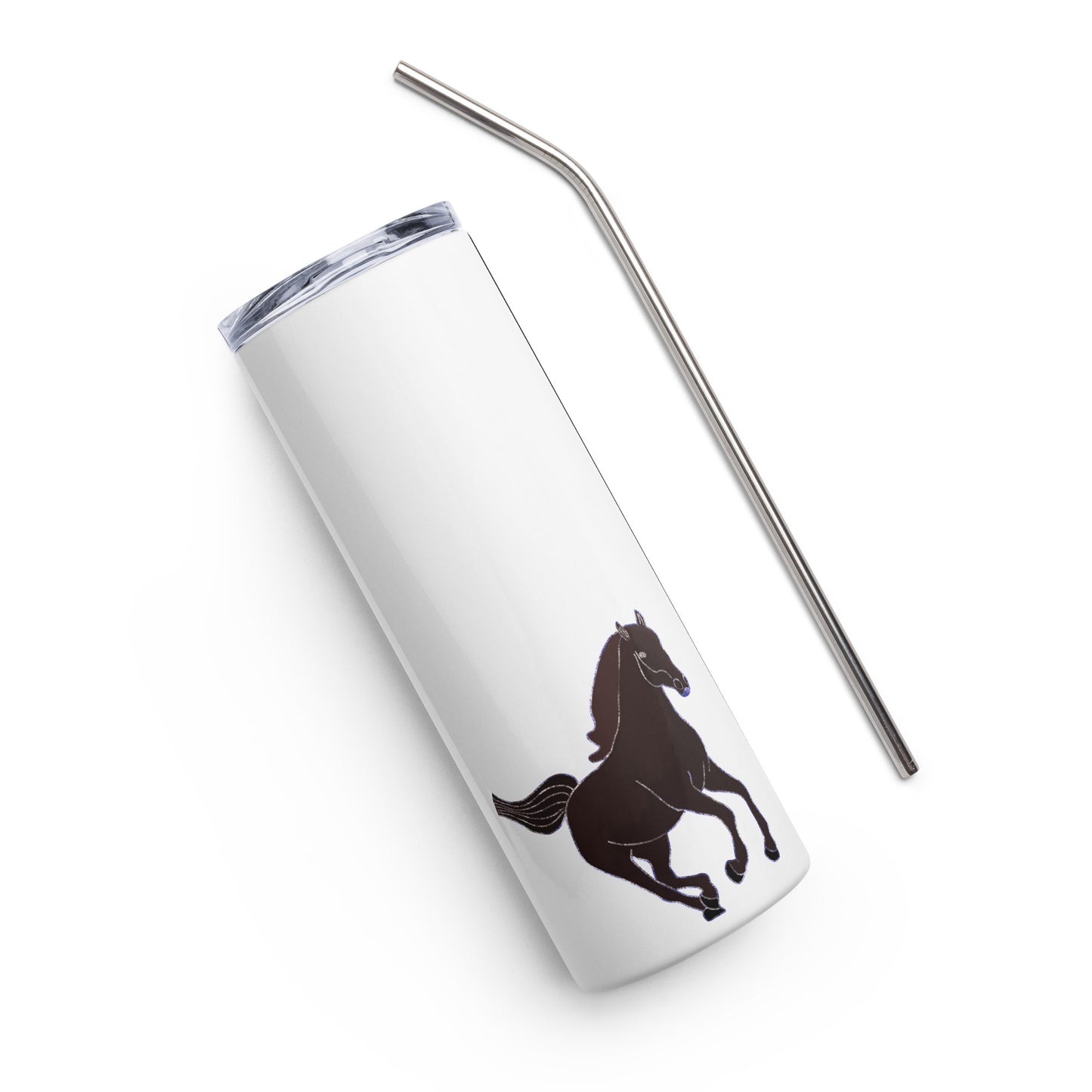 The Good Life Horse Stainless Steel Tumbler Cup with horse graphic and metal straw