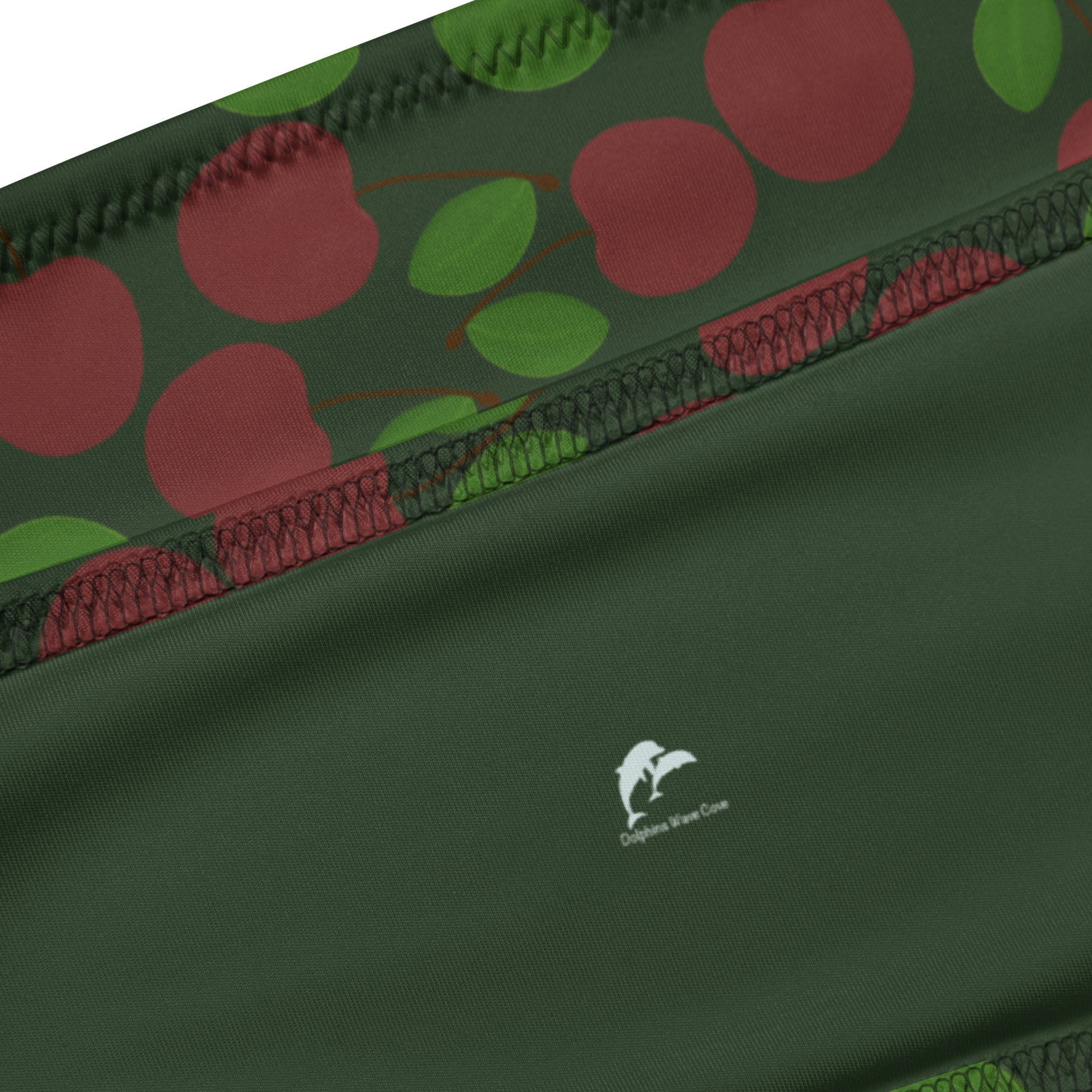 bandeau bikini with cherries on forest green