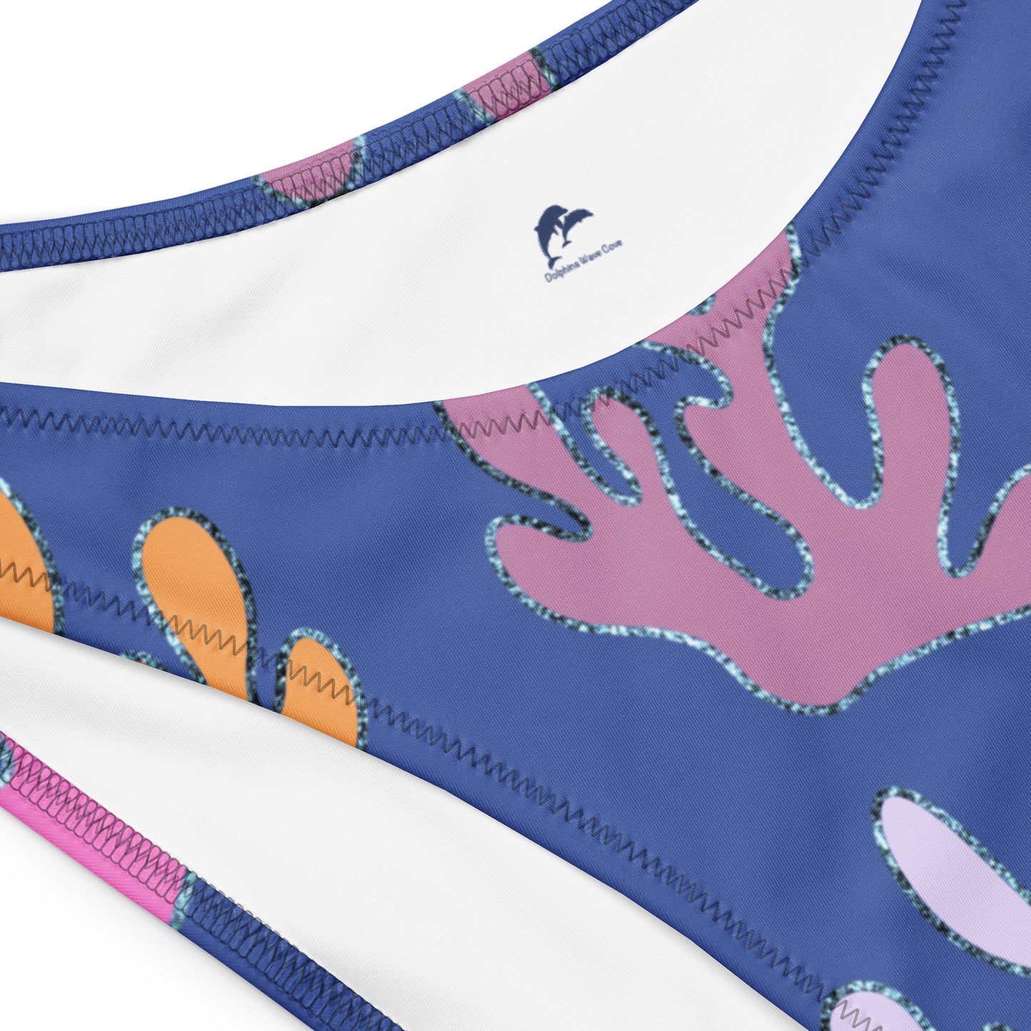 bandeau bikini with coral on blue