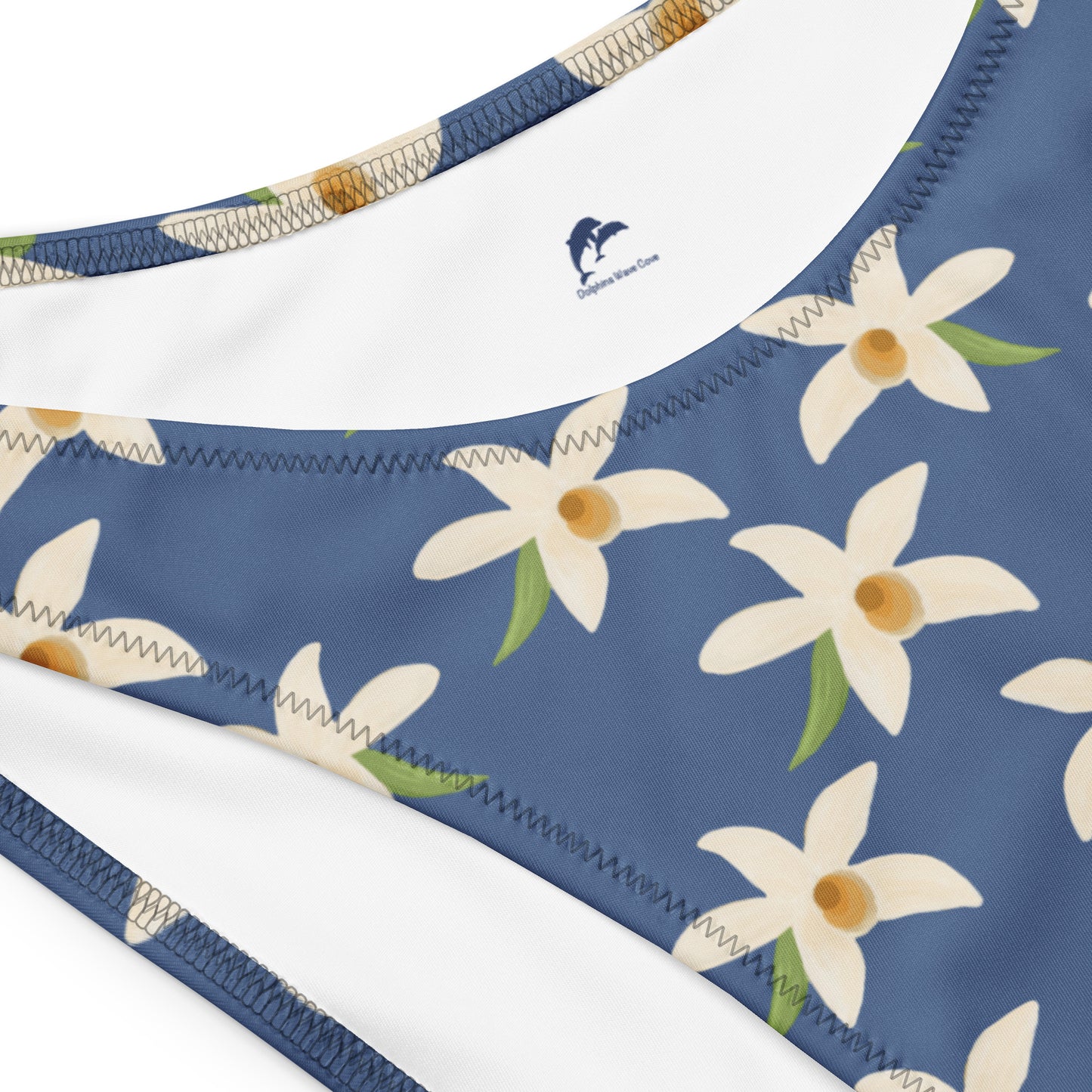 bandeau bikini with orchids on denim blue