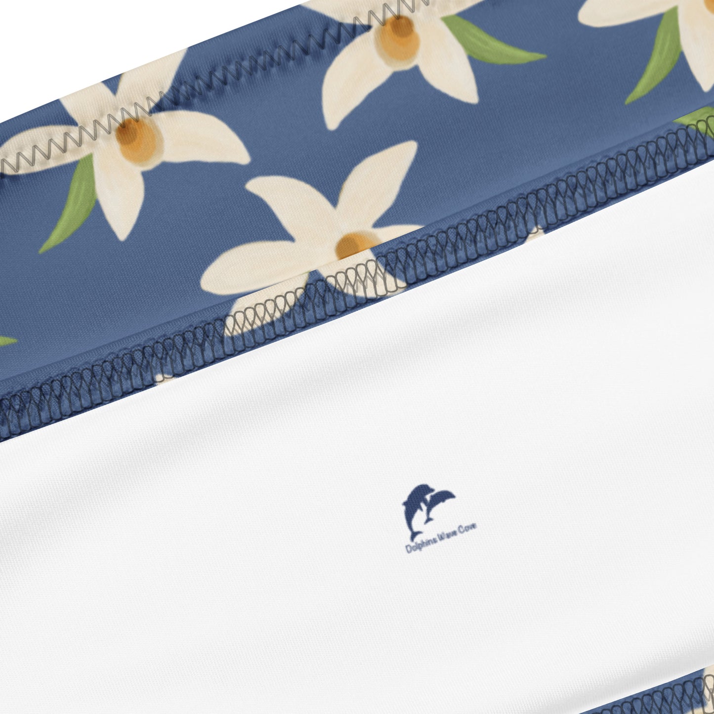 bandeau bikini with orchids on denim blue