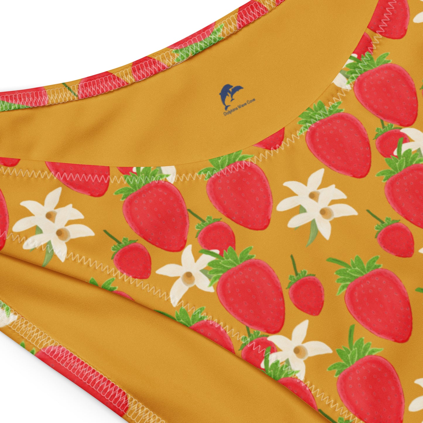 bandeau bikini with strawberry orchids on golden brown