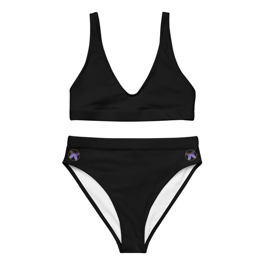 high waisted black bikini with butterflies on the front of the bikini bottom