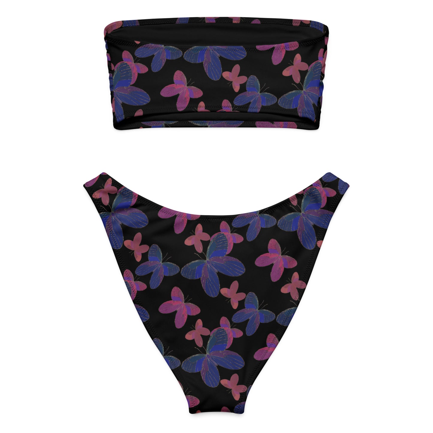 bandeau bikini with butterflies on black