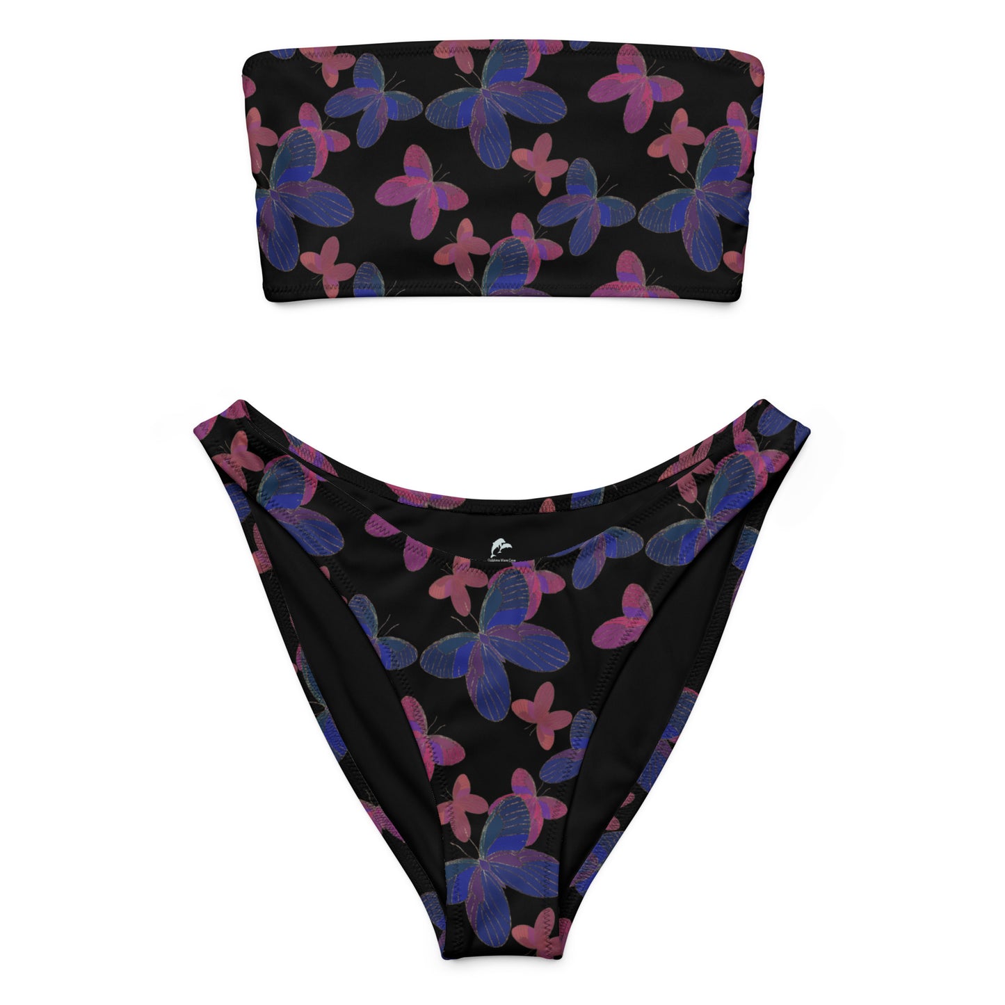 bandeau bikini with butterflies on black