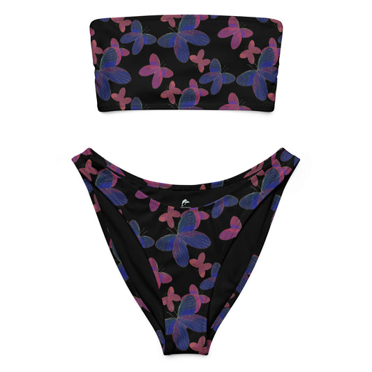 bandeau bikini with butterflies on black
