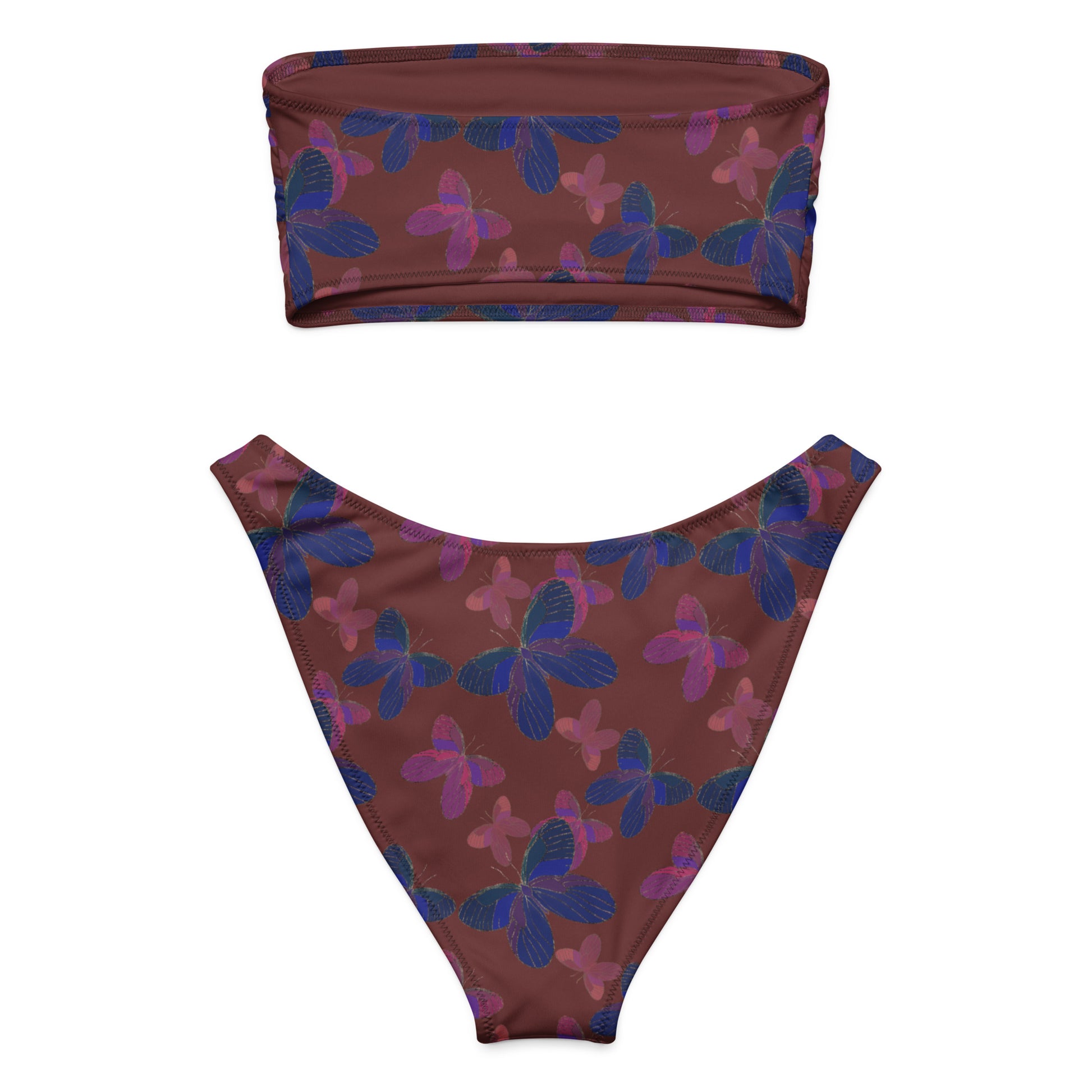 bandeau bikini with butterflies on burgundy