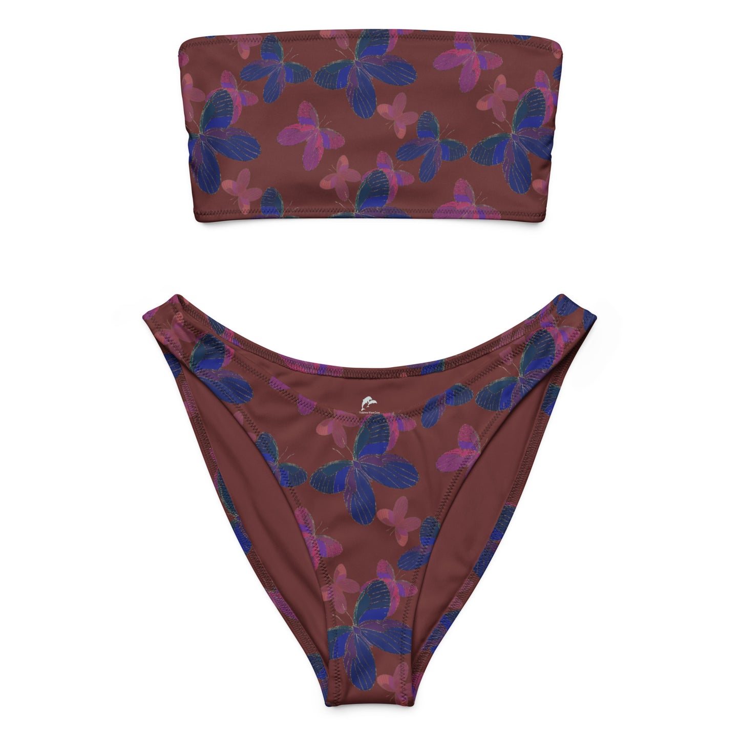 bandeau bikini with butterflies on burgundy