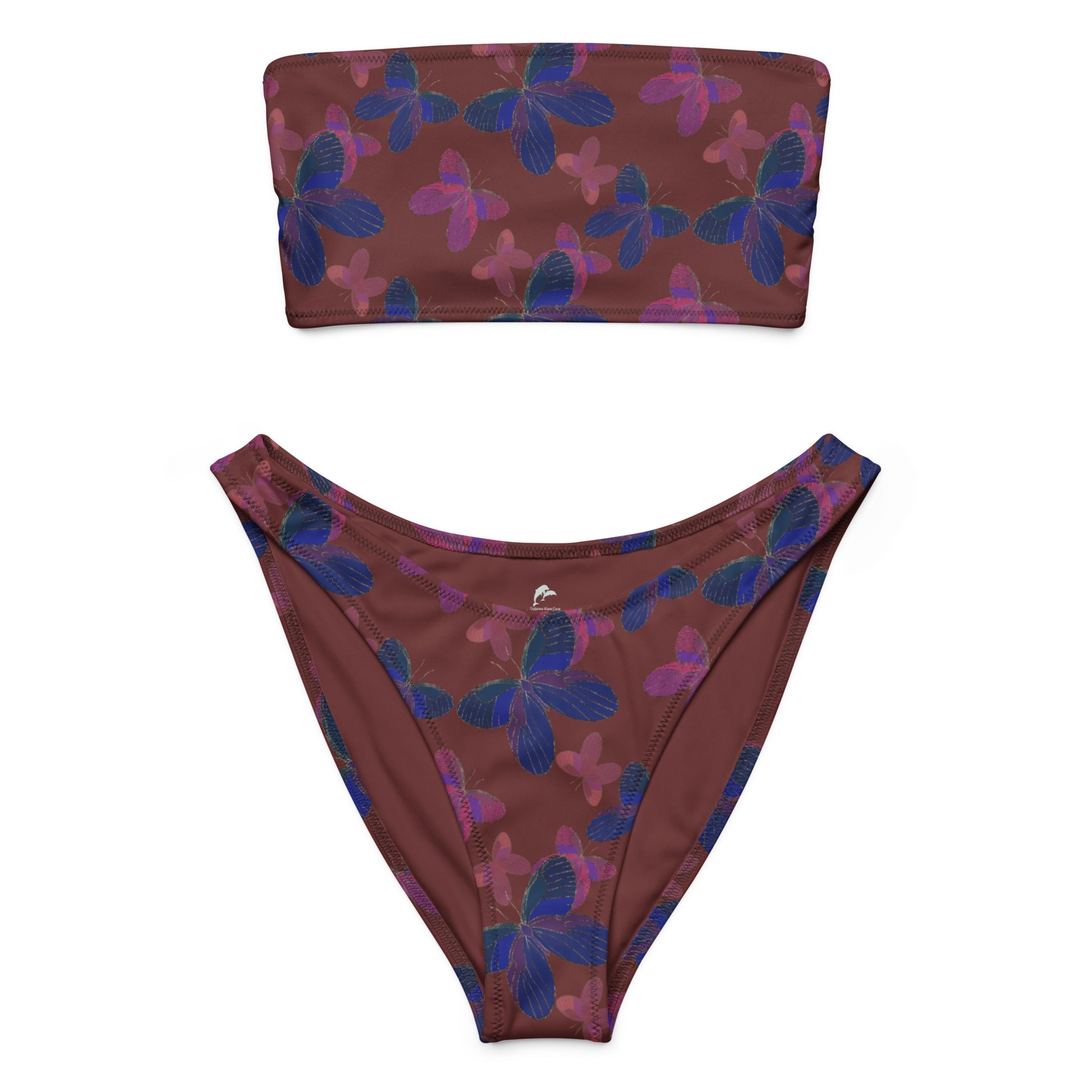 bandeau bikini with butterflies on burgundy