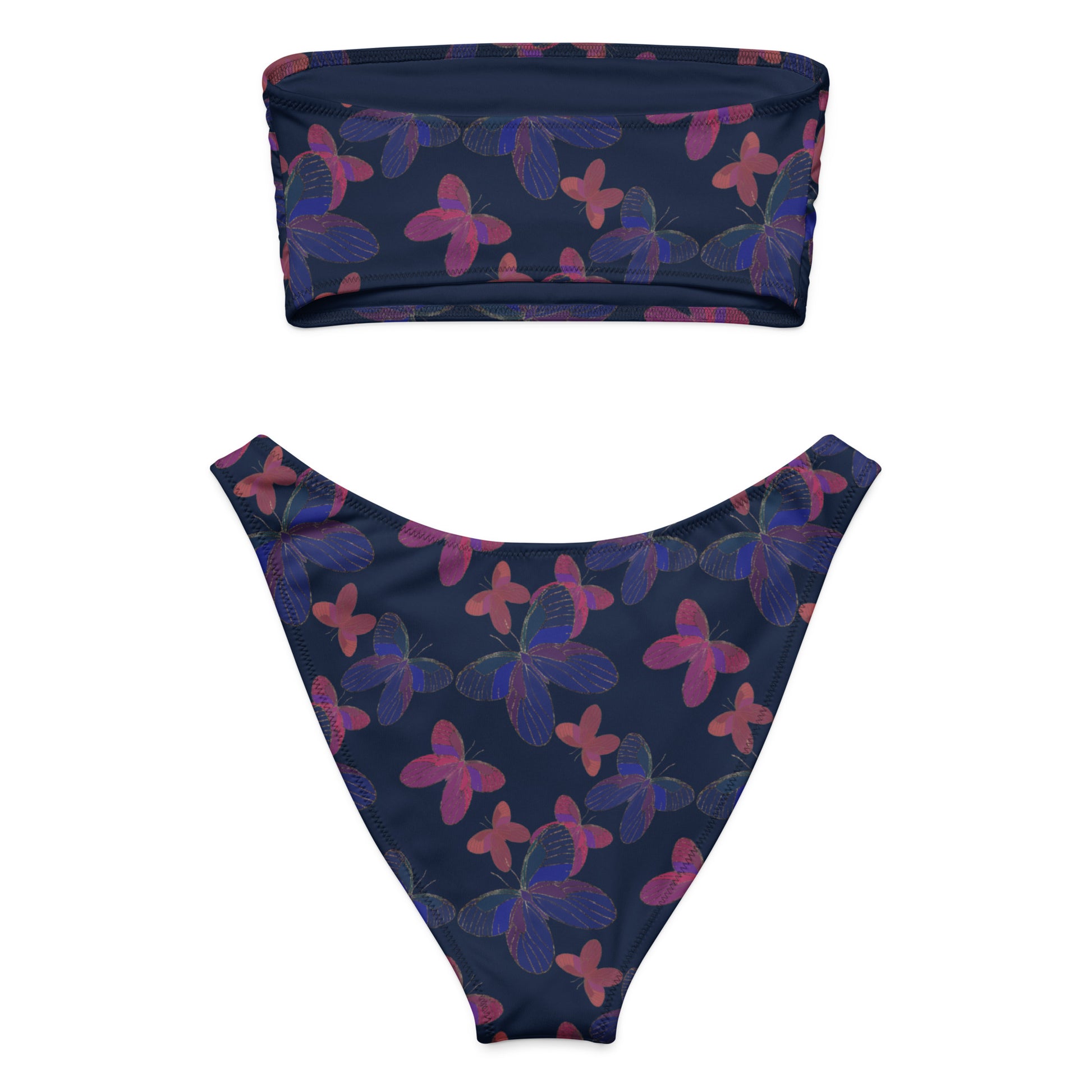 bandeau bikini with butterflies on navy