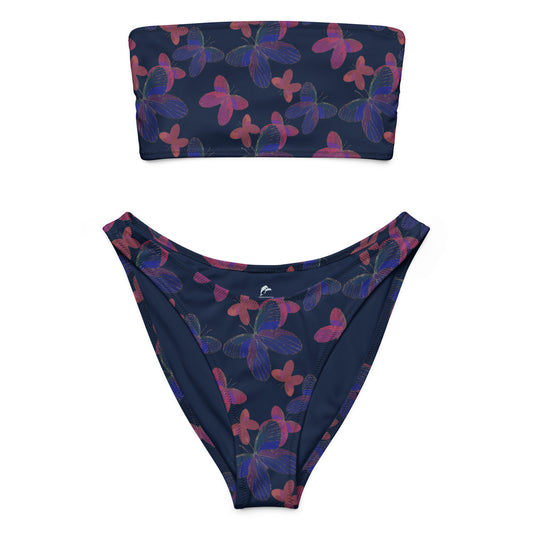 bandeau bikini with butterflies on navy