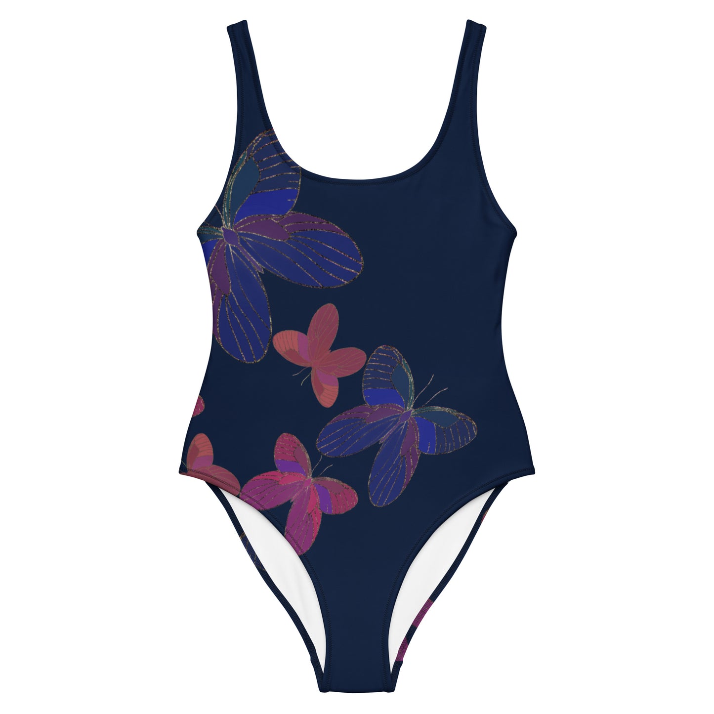 one piece swimsuit with butterflies on navy