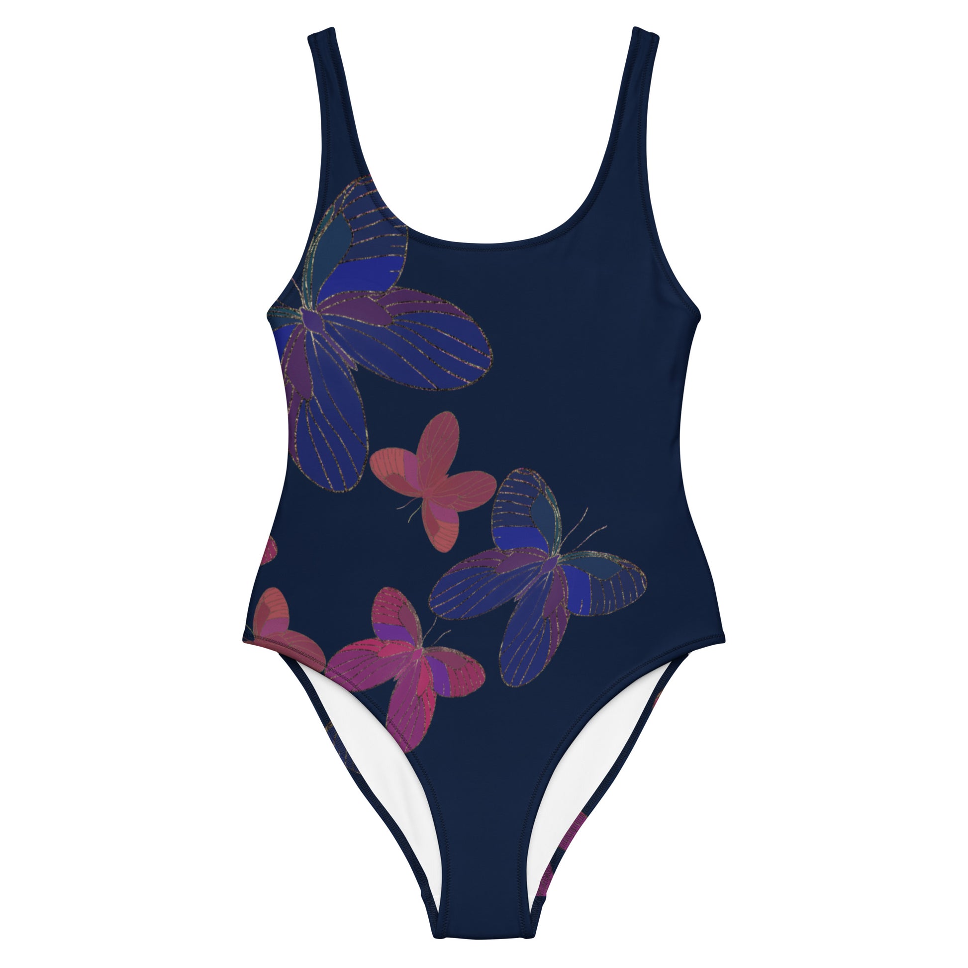 one piece swimsuit with butterflies on navy