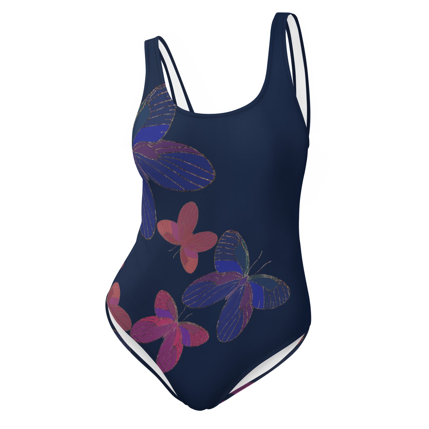 one piece swimsuit with butterflies on navy