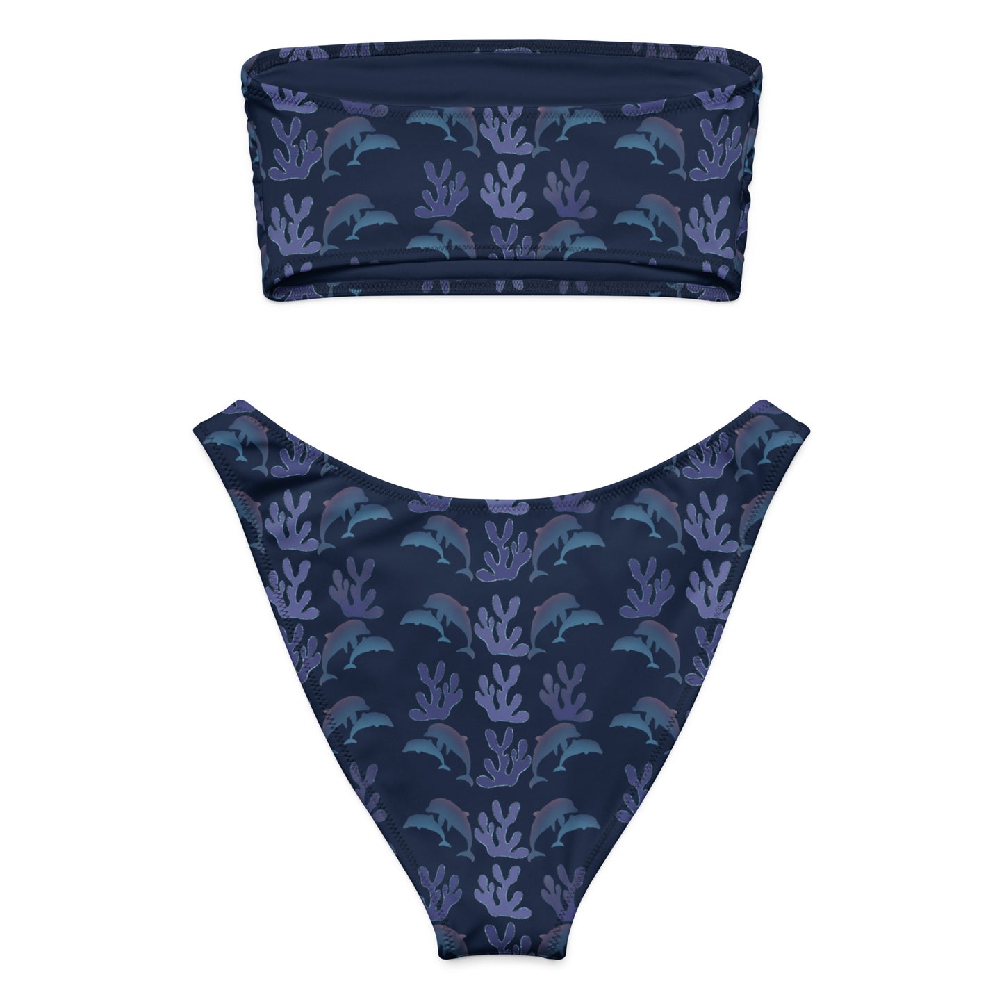 coral reef dolphins bandeau bikini on navy