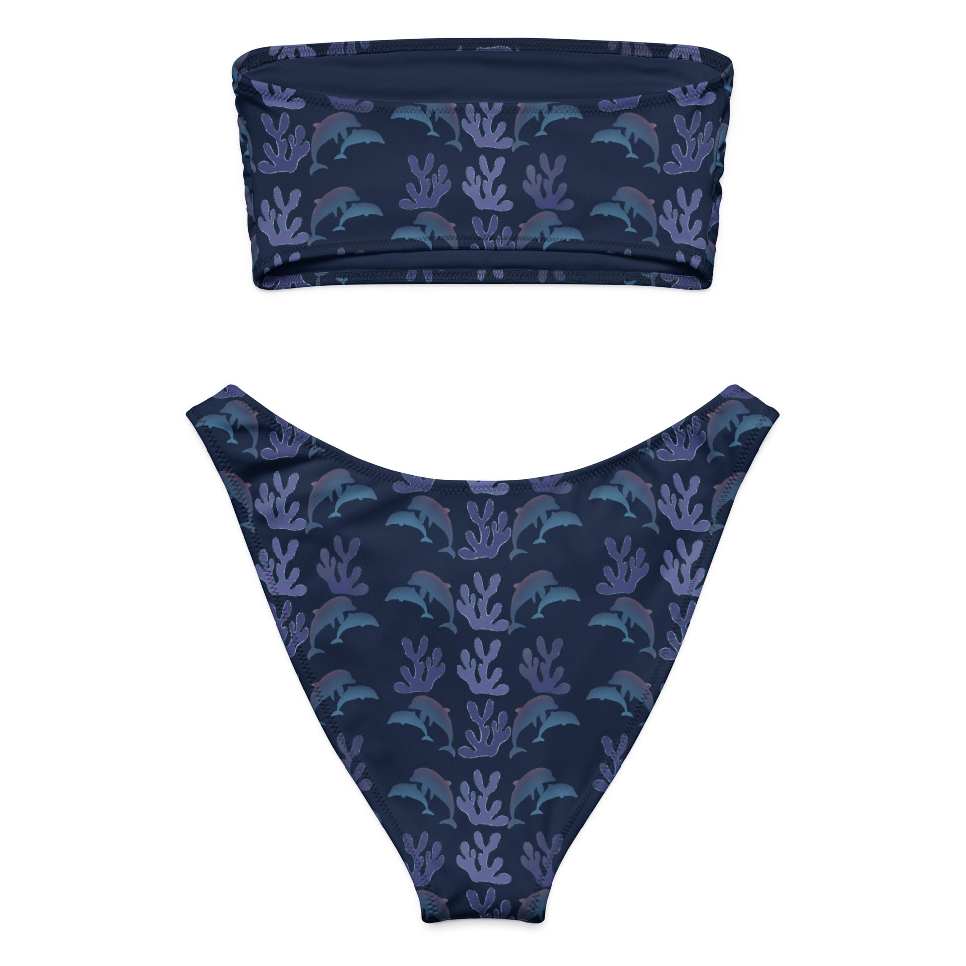 coral reef dolphins bandeau bikini on navy