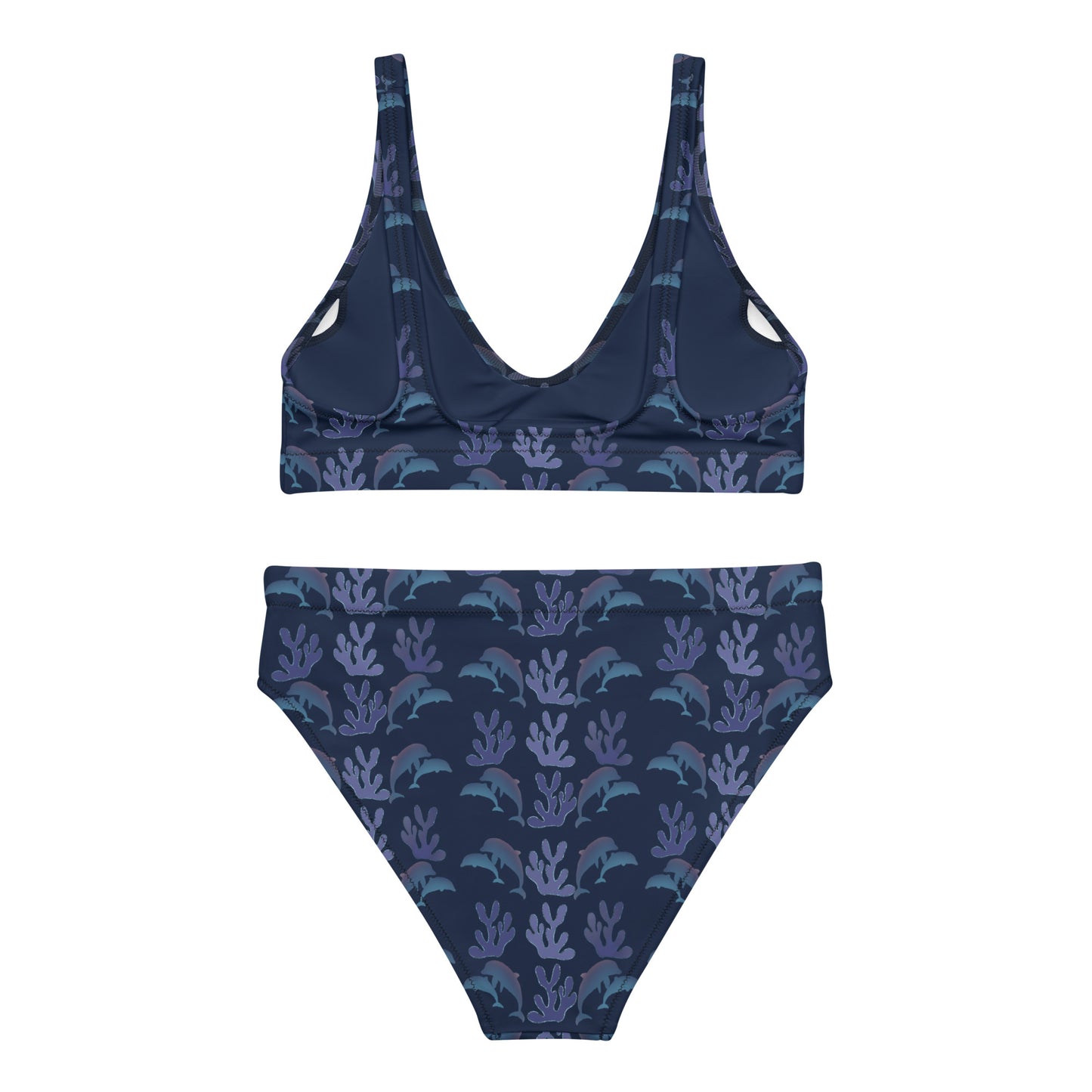 coral reef dolphins high waisted bikini in navy