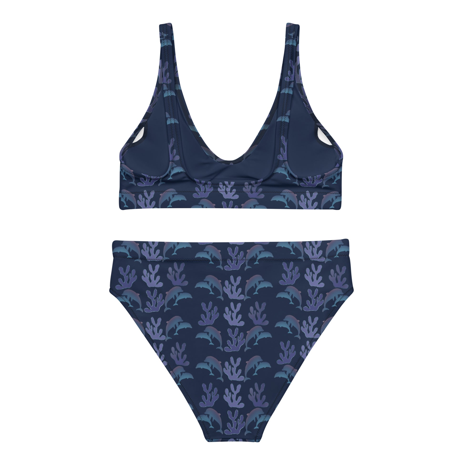 coral reef dolphins high waisted bikini in navy