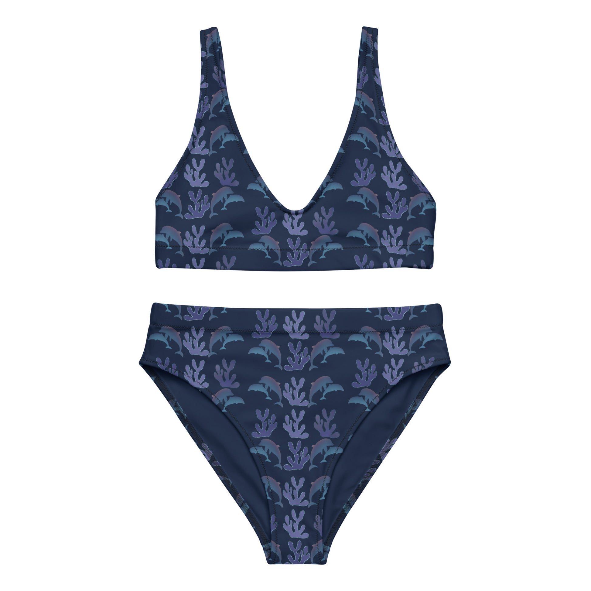 coral reef dolphins high waisted bikini in navy
