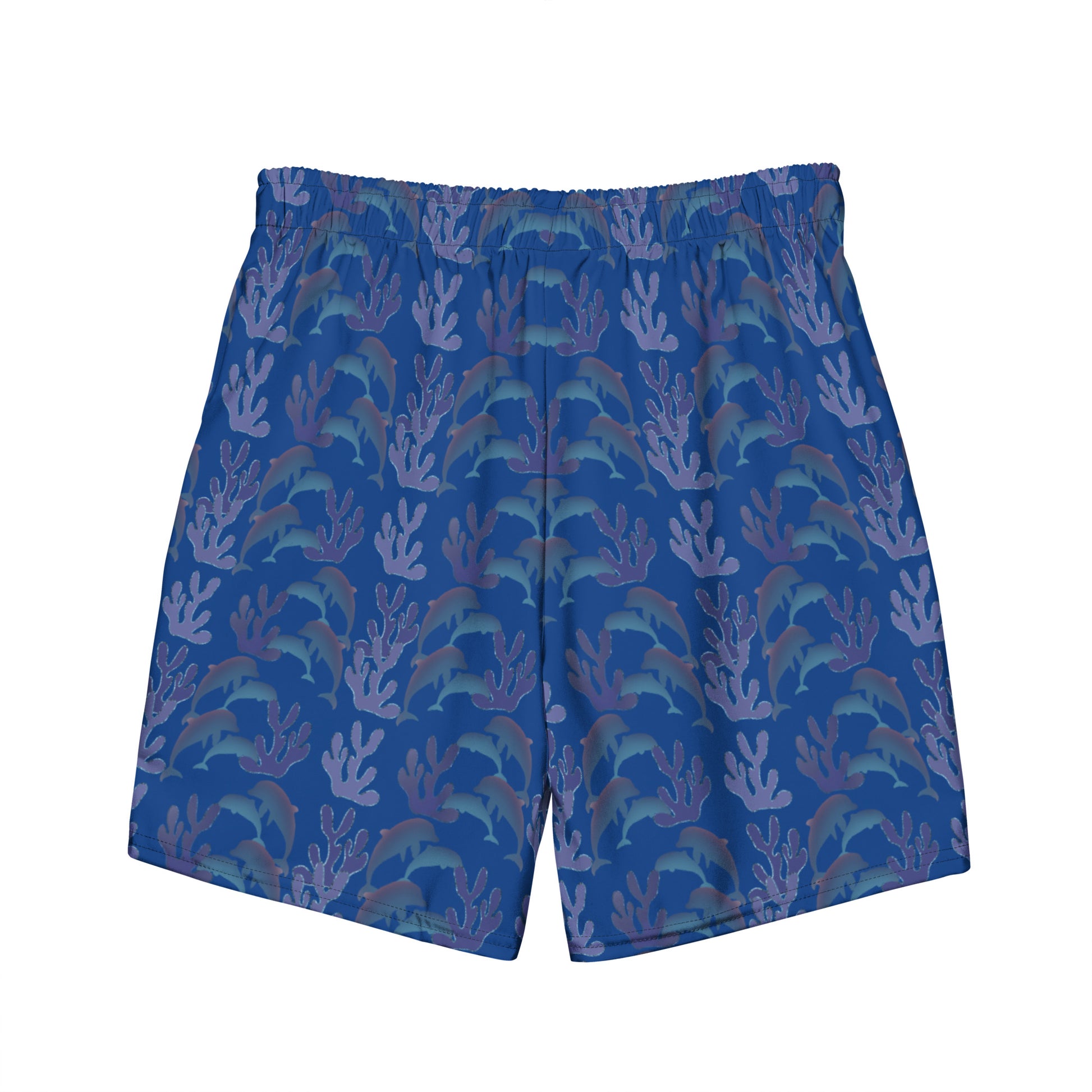 coral reef dolphins swim trunks in blue
