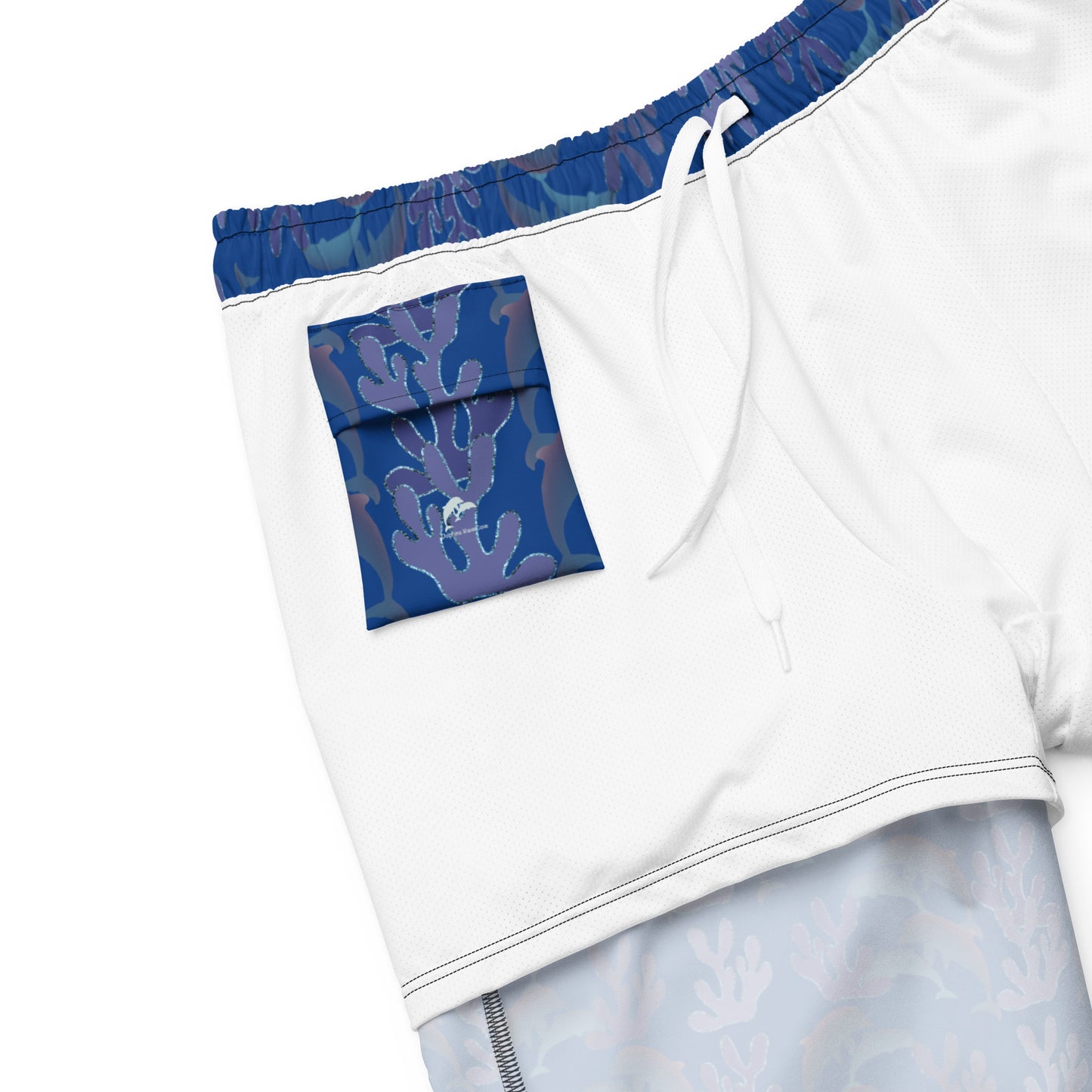 coral reef dolphins swim trunks in blue