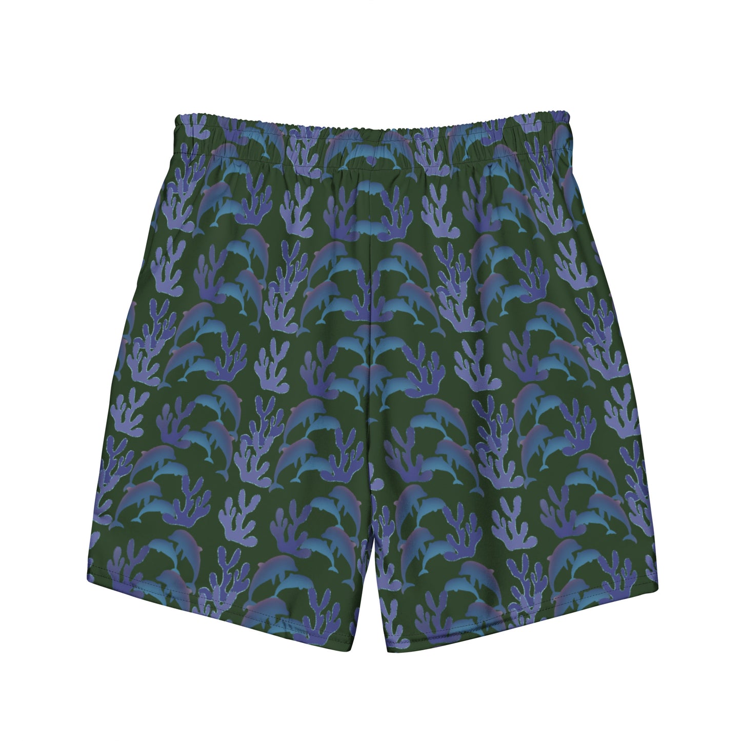 coral reef dolphins swim trunks in green