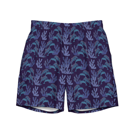 coral reef dolphins swim trunks in purple