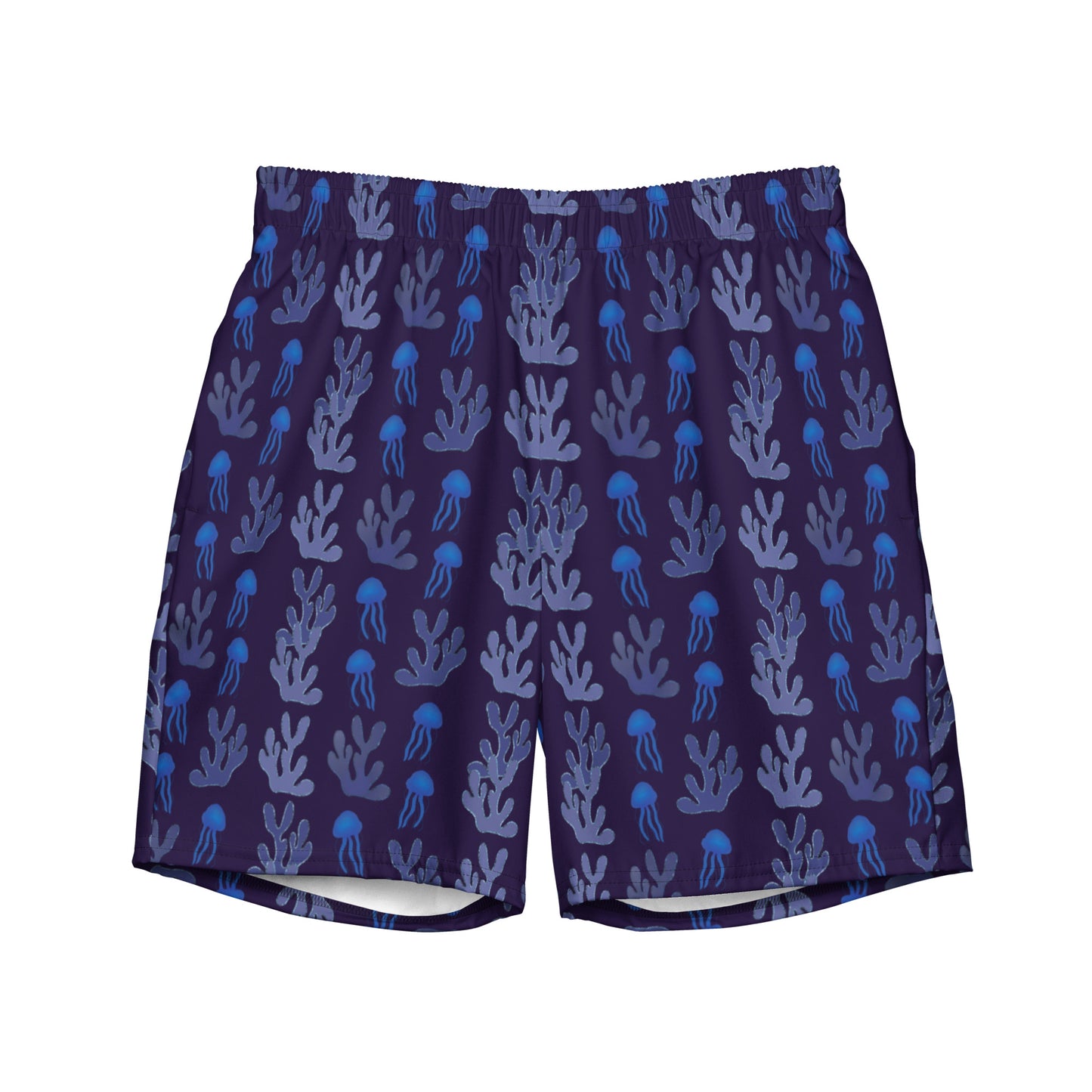 coral reef jelly fish swim trunks in purple