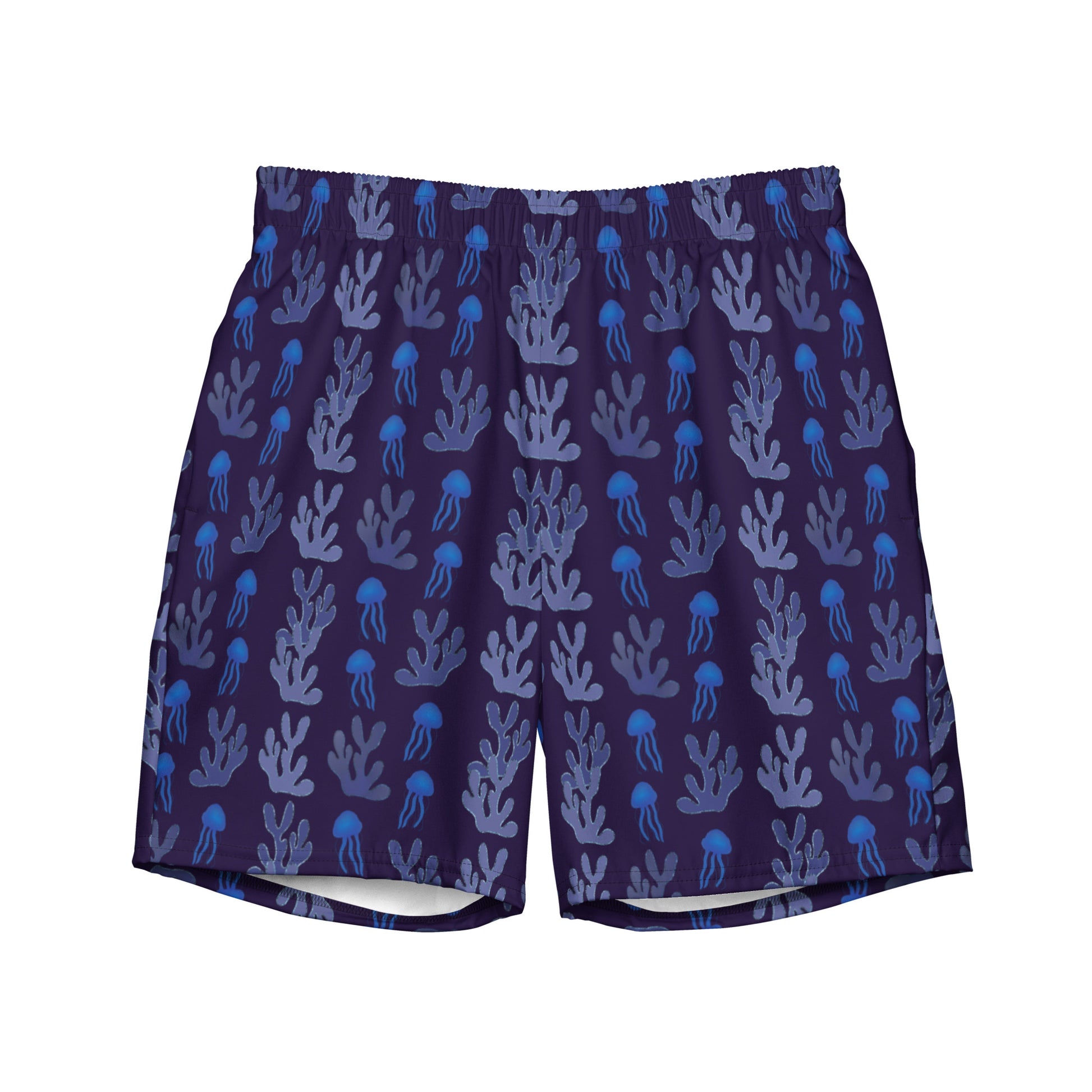 coral reef jelly fish swim trunks in purple