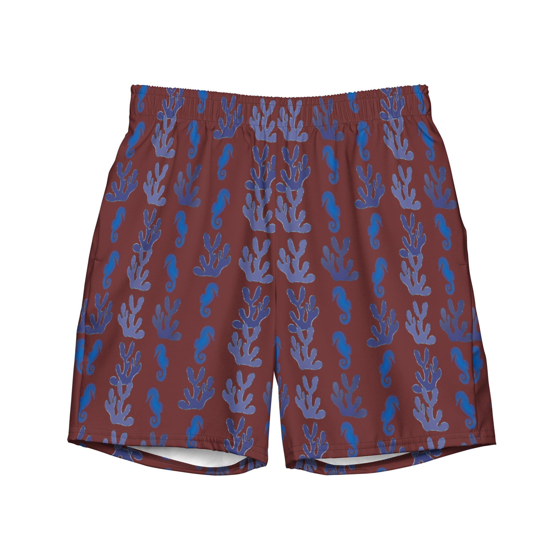 sea horse swim trunks in burgundy