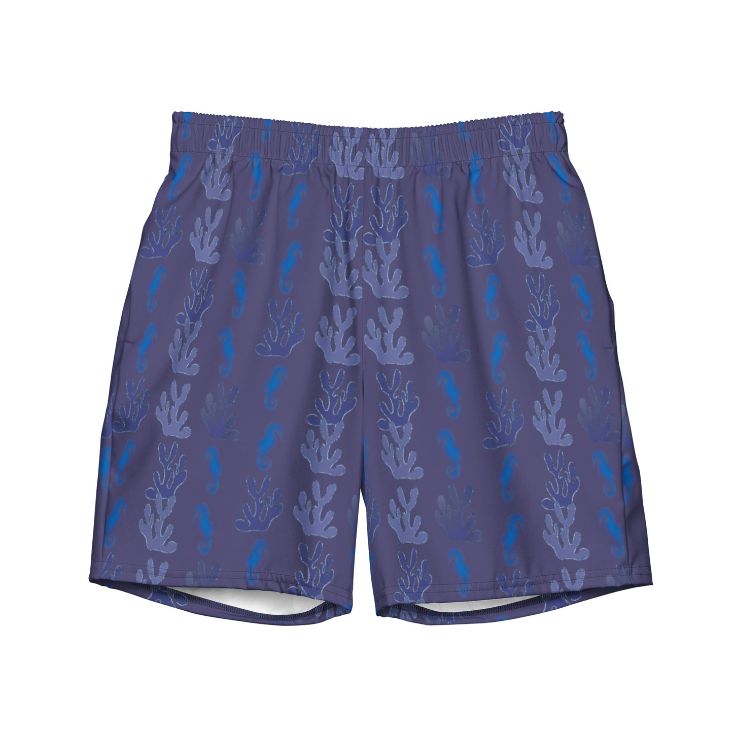 seahorse swim trunks in purple blue