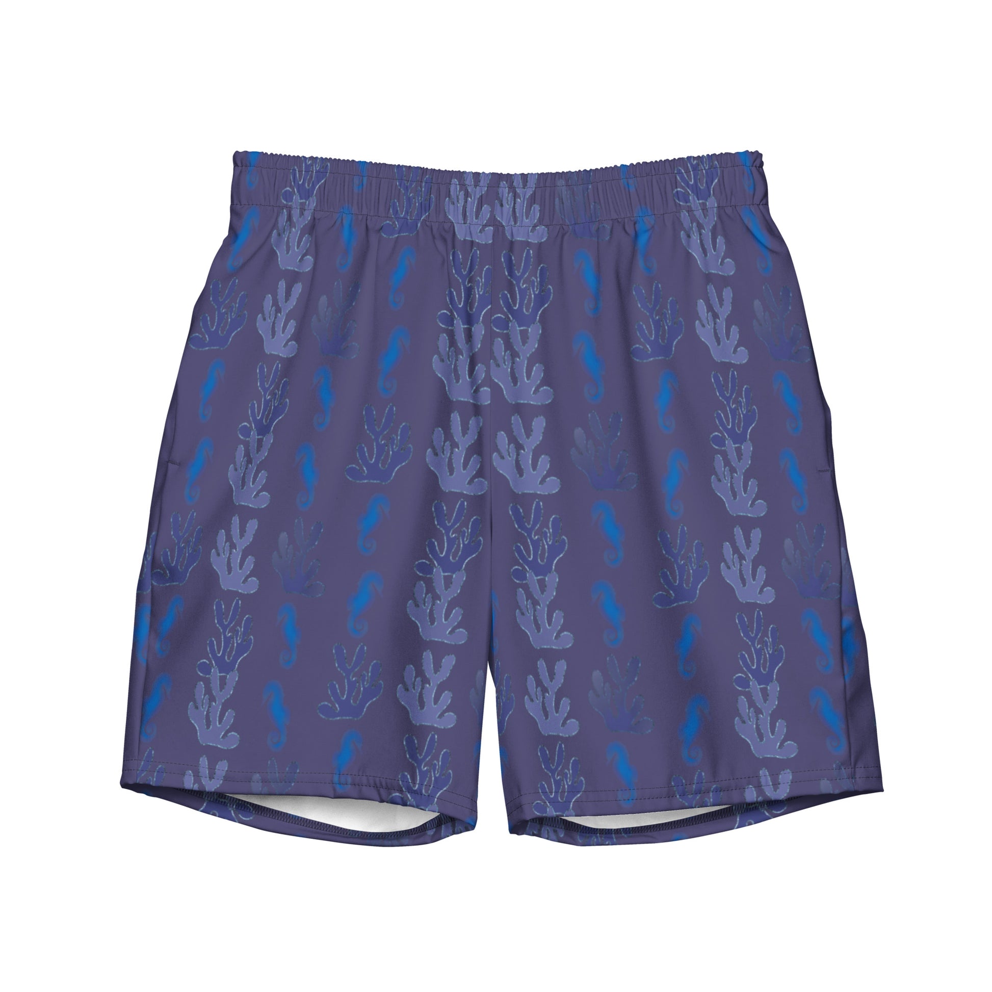 seahorse swim trunks in purple blue