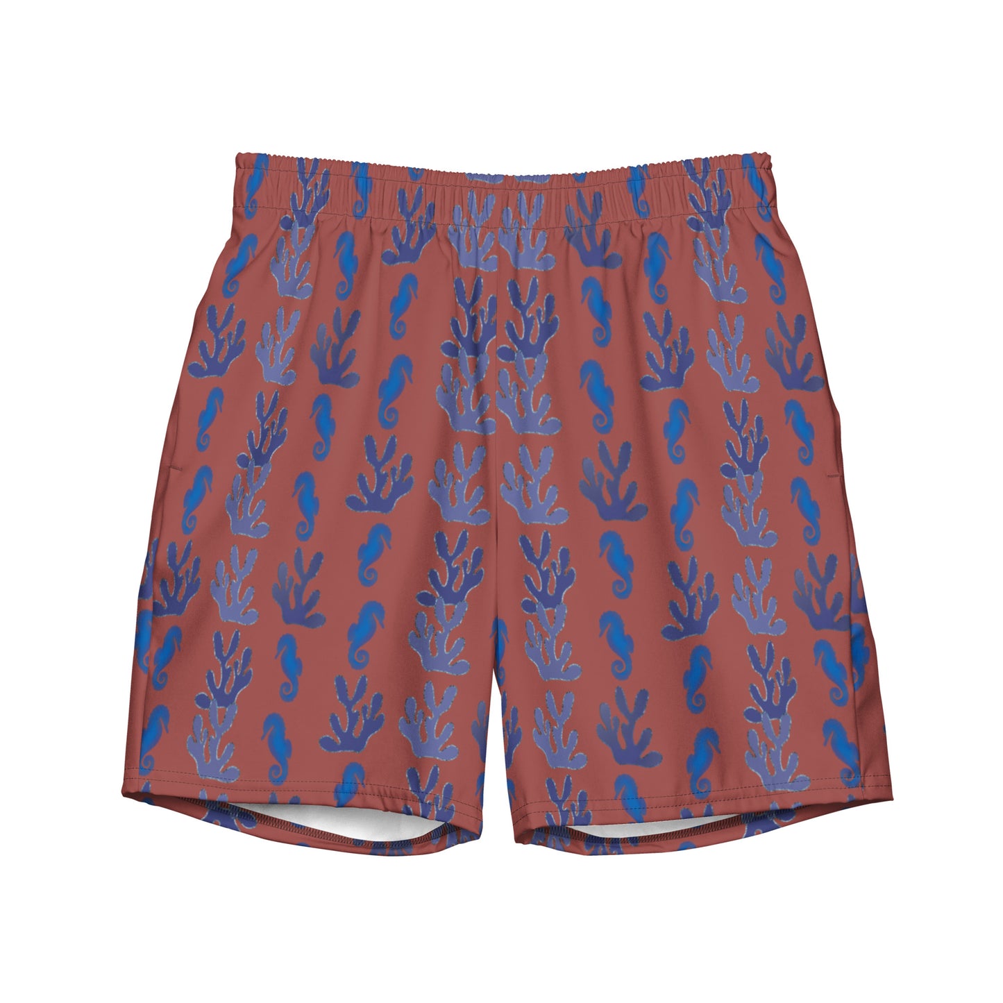 sea horse swim trunks in terracotta