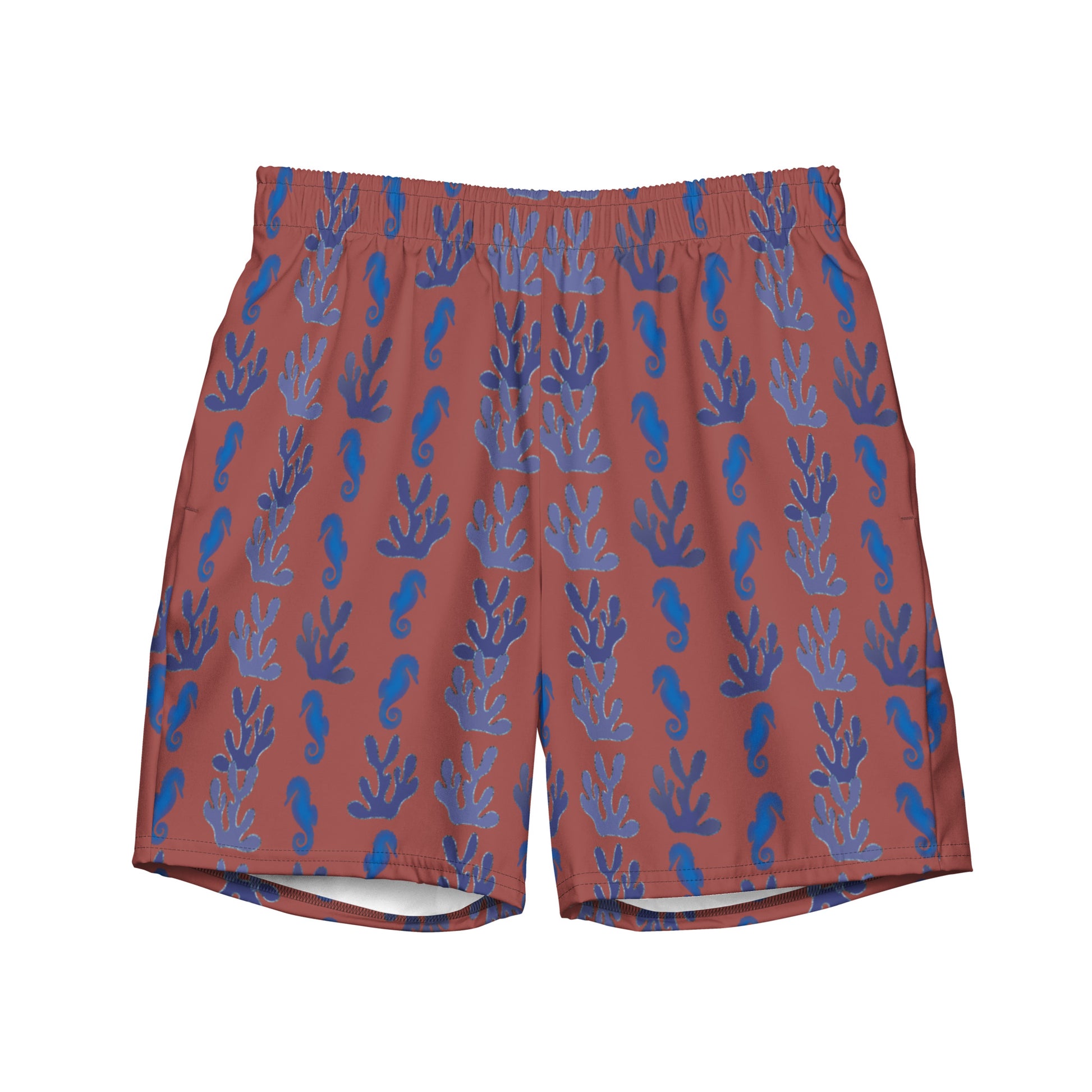 sea horse swim trunks in terracotta