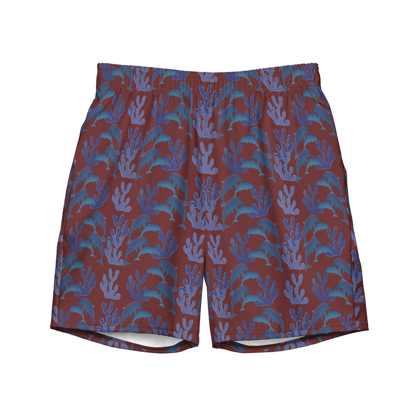coral reef swim trunks in burgundy