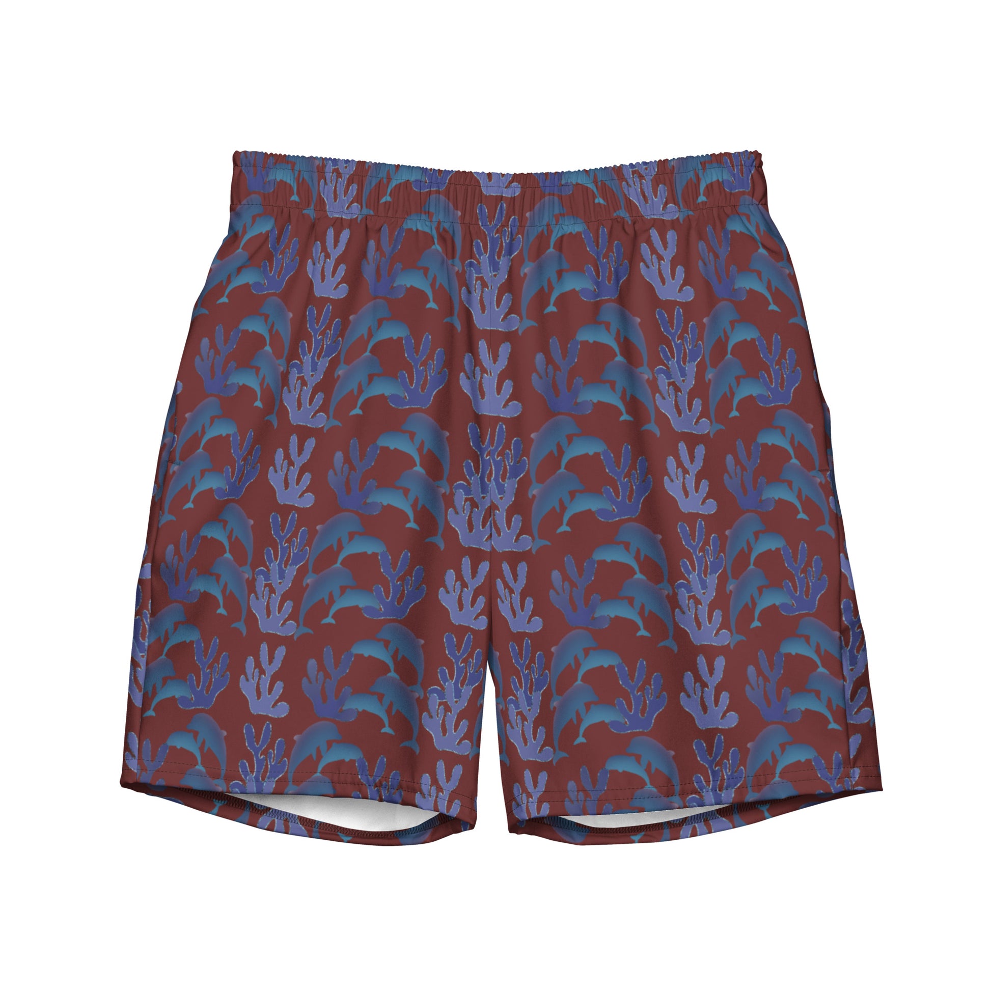 coral reef swim trunks in burgundy