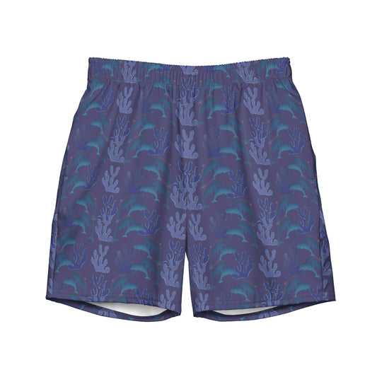 coral reef swim trunks in purple blue