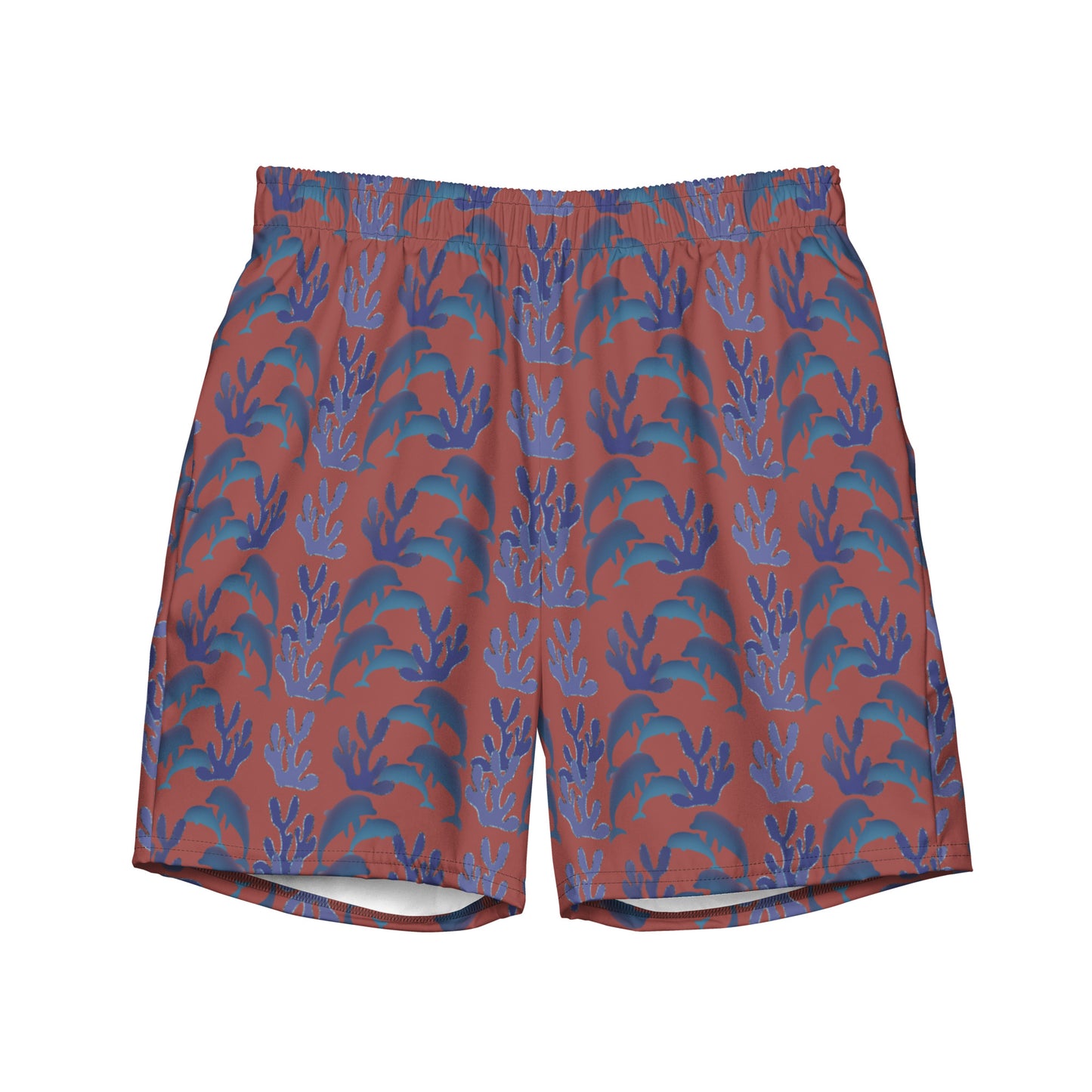 coral reef swim trunks in terracotta