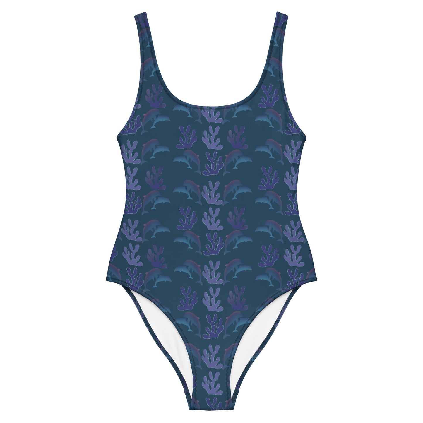 coral reef dolphins one piece swimsuit in ocean