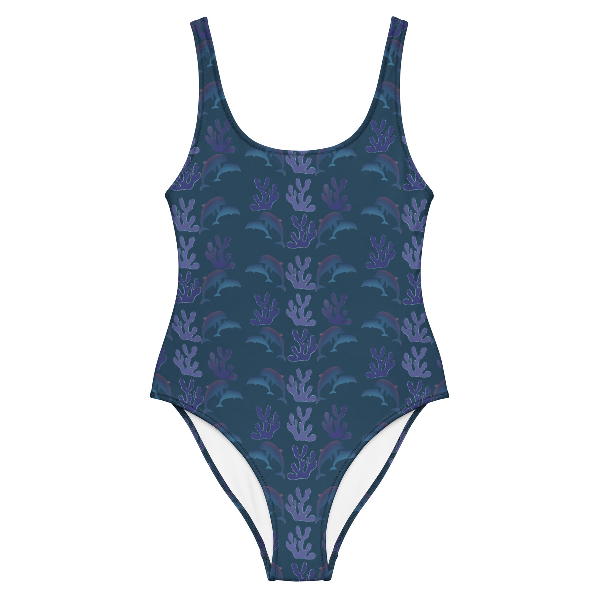 coral reef dolphins one piece swimsuit in ocean